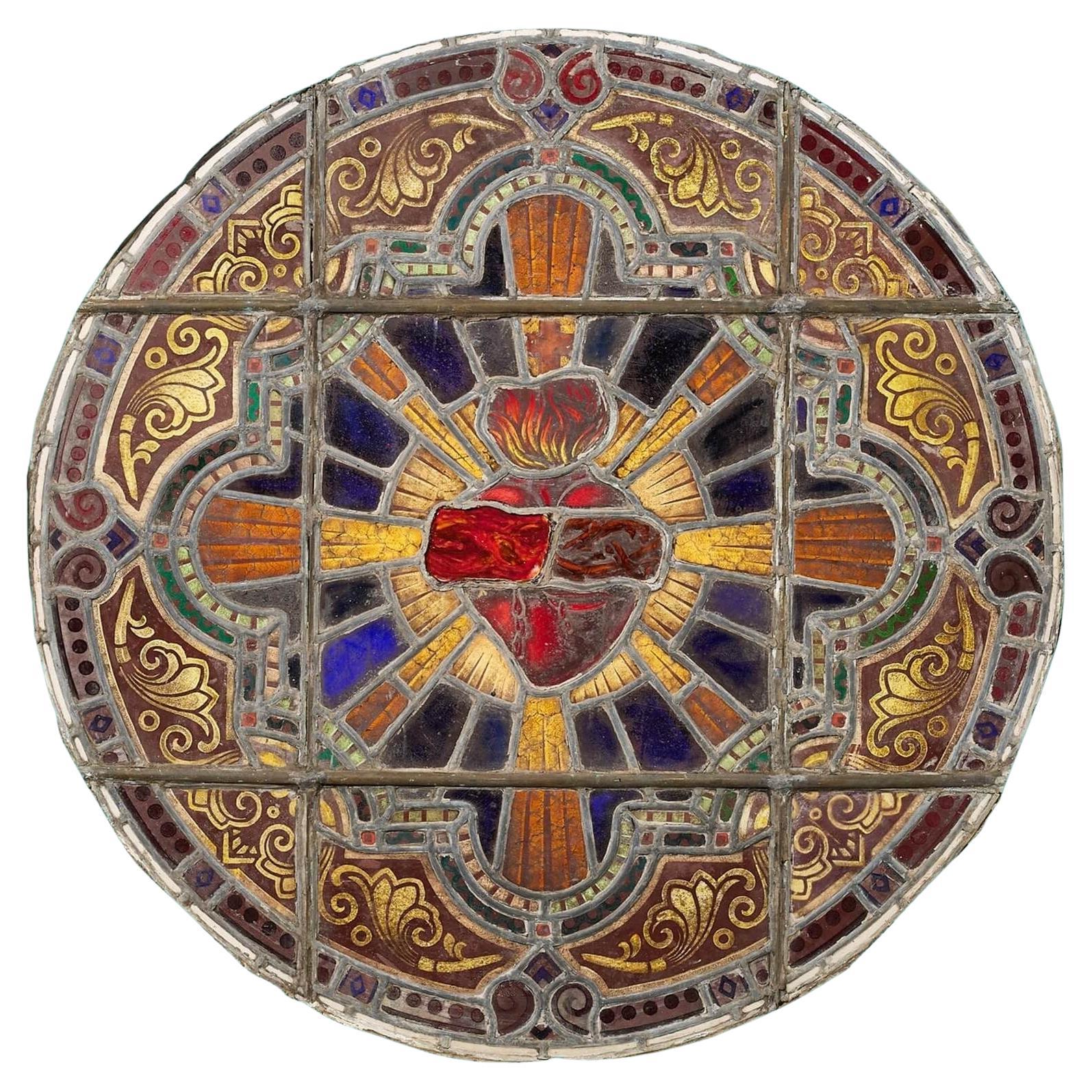 Large Ecclesiastical 19th Century Roundel Stained Glass Panel