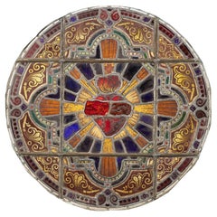 Large Ecclesiastical 19th Century Roundel Stained Glass Panel