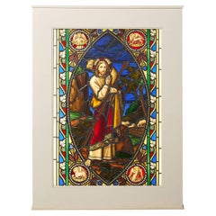 Antique Large Ecclesiastical Framed Stained Glass Panel of Biblical Scene