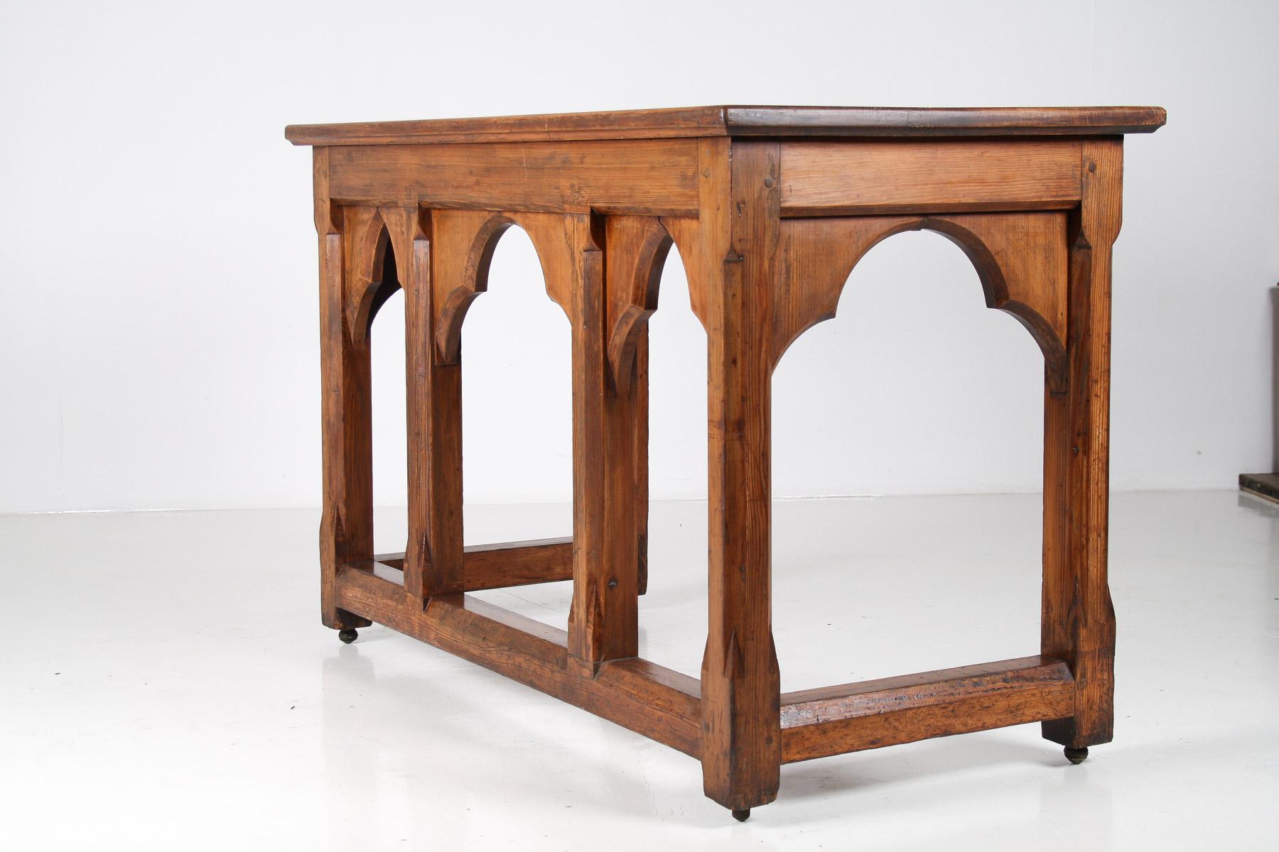 Large Ecclesiastical Gothic Revival Serving Table, Workstation Desk Countertop For Sale 12