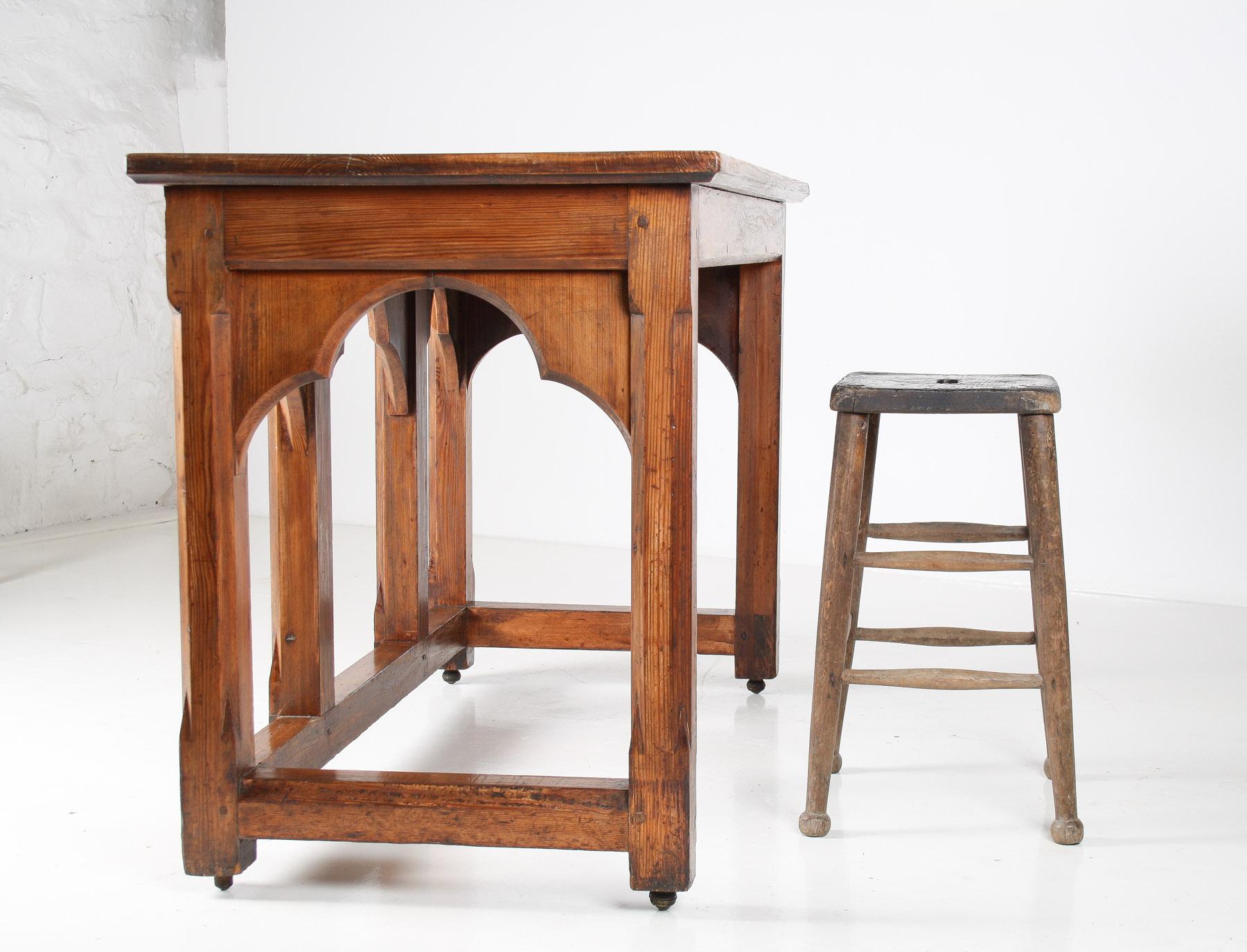 Large Ecclesiastical Gothic Revival Serving Table, Workstation Desk Countertop For Sale 15