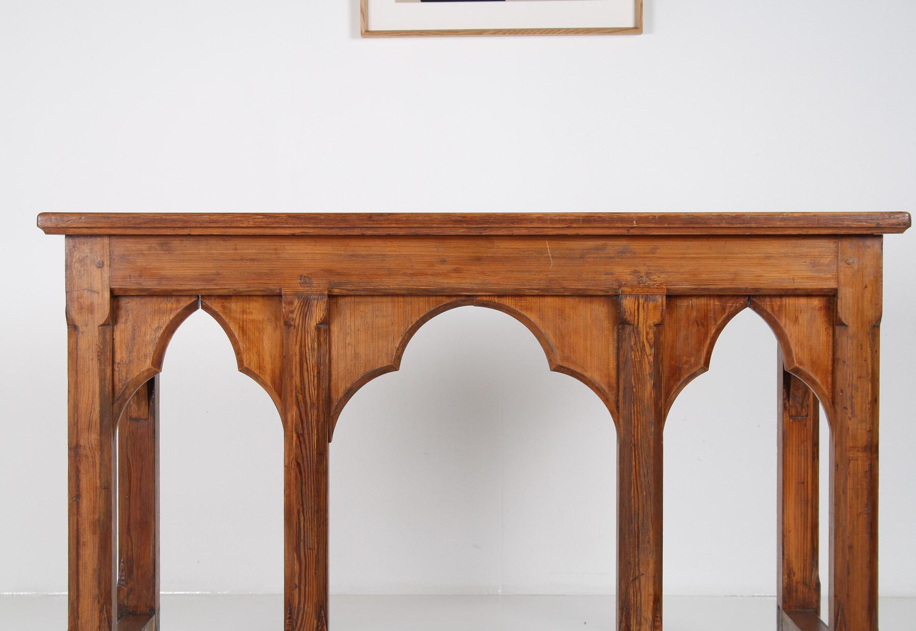 19th Century Large Ecclesiastical Gothic Revival Serving Table, Workstation Desk Countertop For Sale