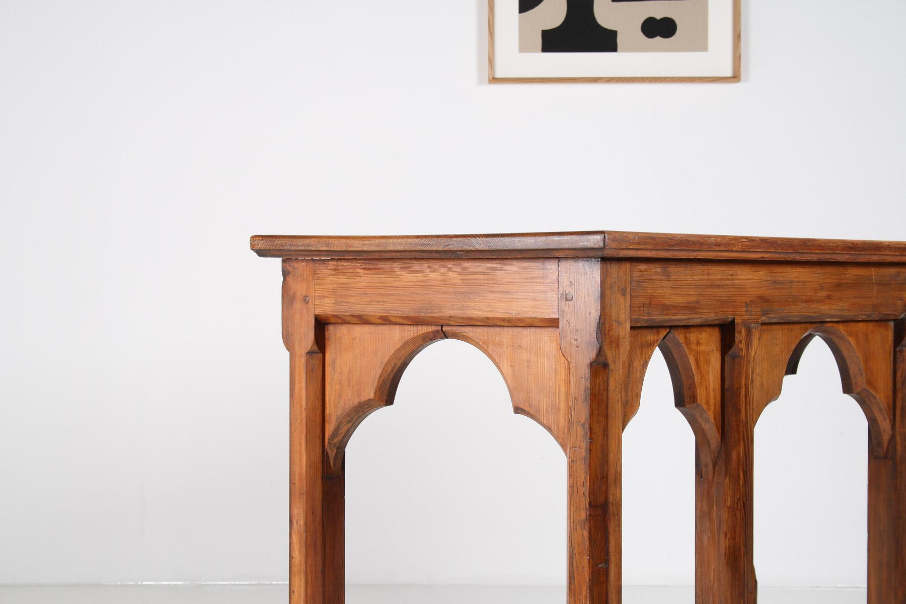Oak Large Ecclesiastical Gothic Revival Serving Table, Workstation Desk Countertop For Sale
