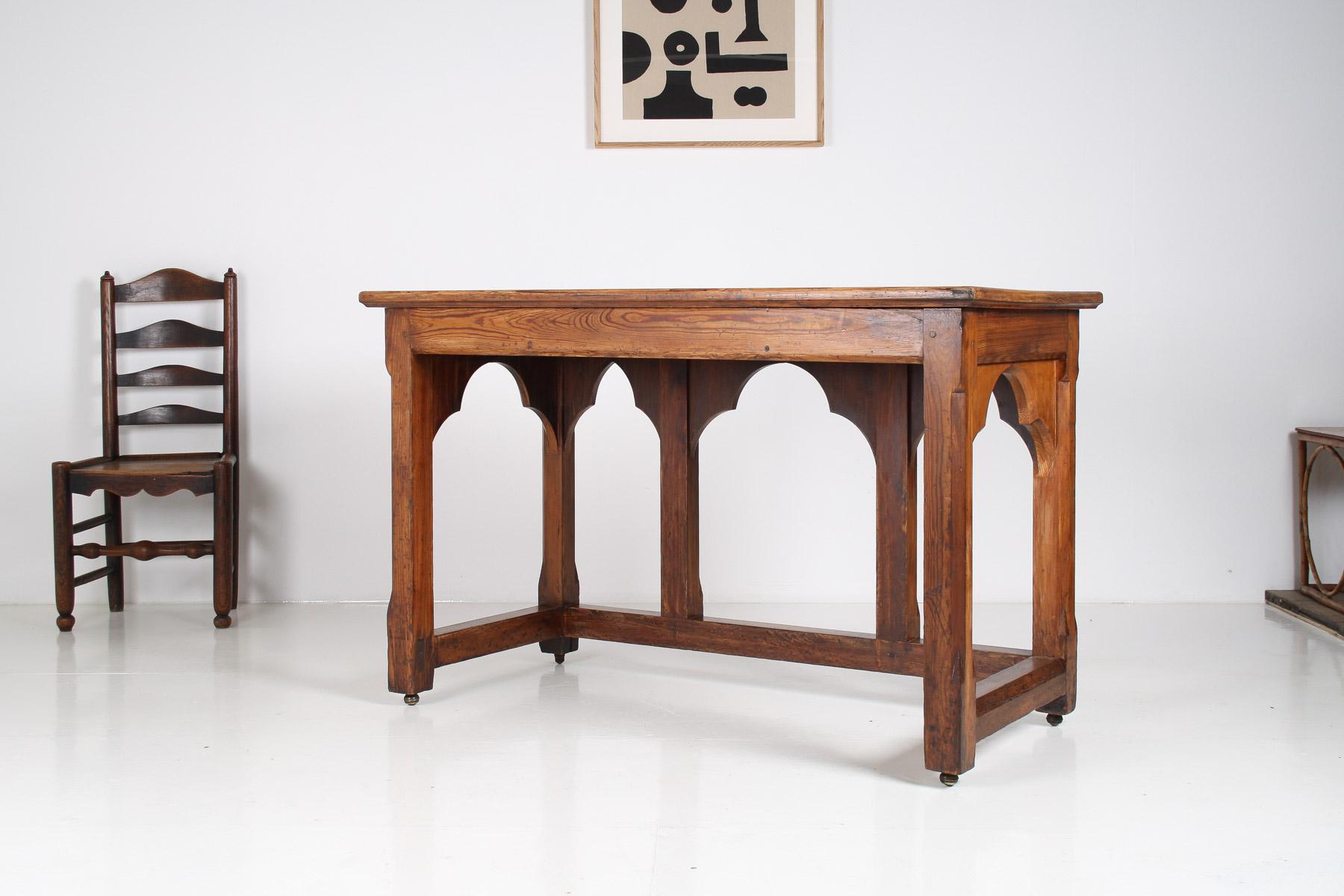 Large Ecclesiastical Gothic Revival Serving Table, Workstation Desk Countertop For Sale 3