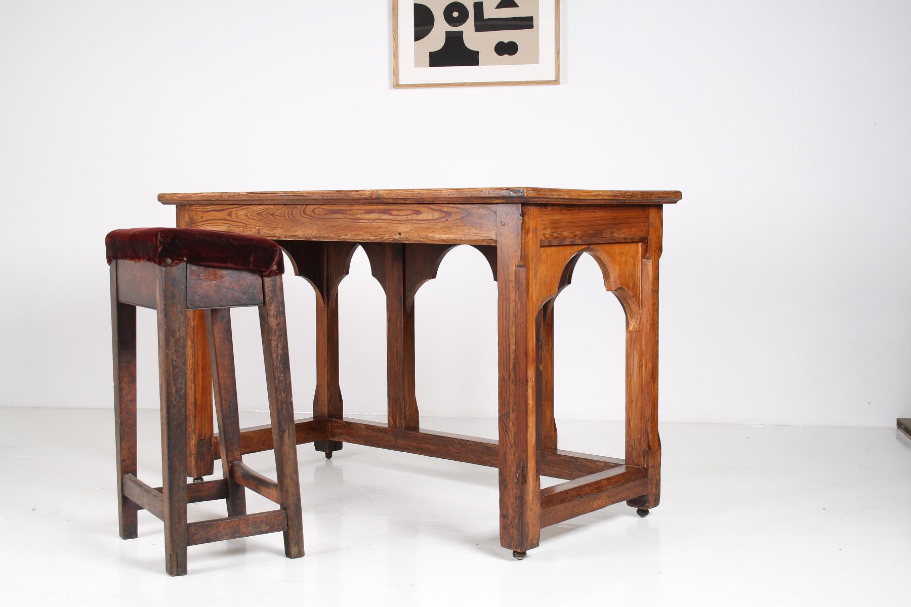 Large Ecclesiastical Gothic Revival Serving Table, Workstation Desk Countertop For Sale 4