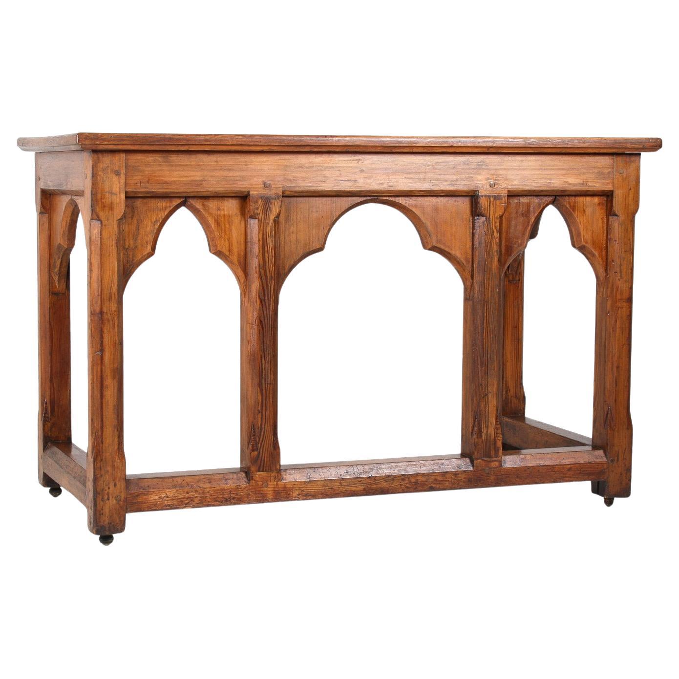 Large Ecclesiastical Gothic Revival Serving Table, Workstation Desk Countertop For Sale