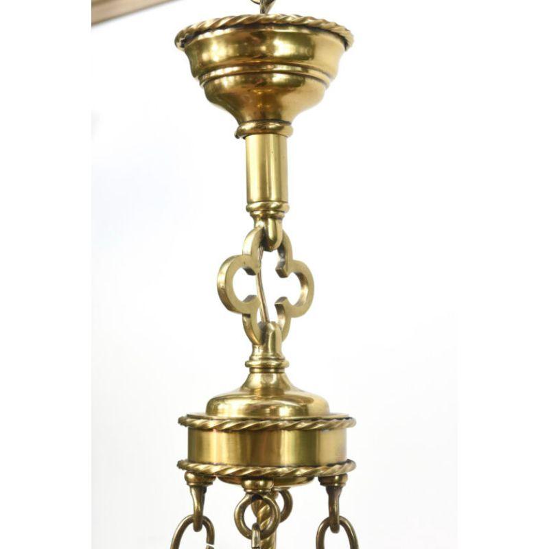 Large Lantern with Alpha and Omega. Smoky amber seedy textured glass and brass. Four light cluster, with four candle lights around the top ring. Originally from a church. American, C. 1925

Dimensions: 
Height: 54
Width (Diameter): 20

The