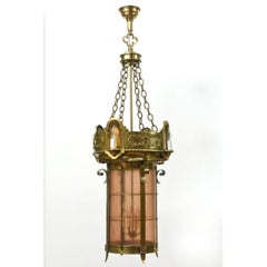Vintage Large Ecclesiastical Lantern with Smoky Glass