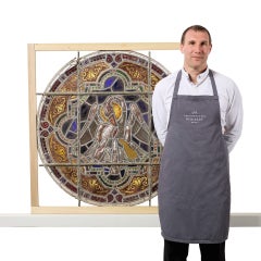 Large Ecclesiastical Roundel Pelican of Piety Stained Glass Panel