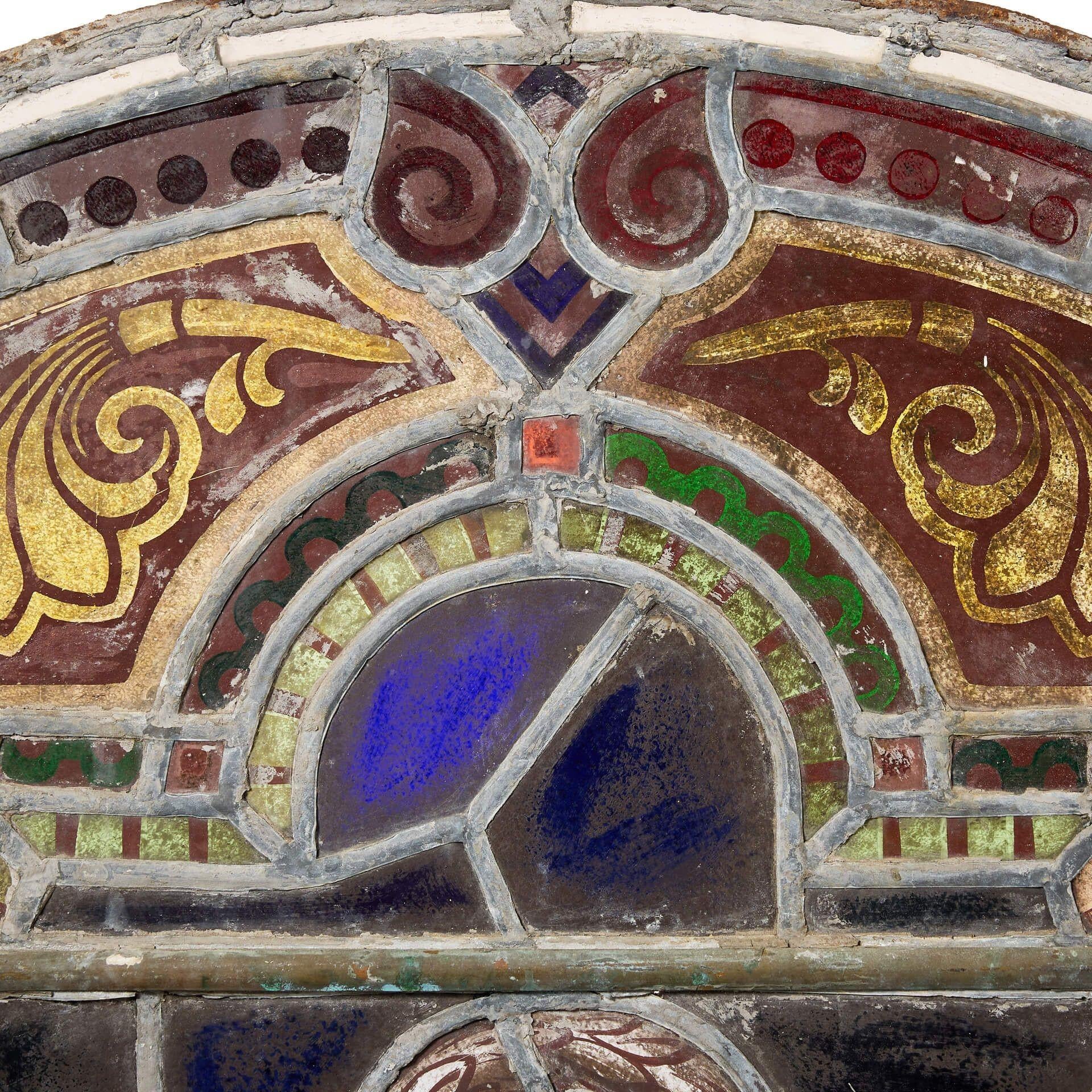 English Large Ecclesiastical Roundel Pelican of Piety Stained Glass Panel For Sale