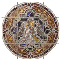 Large Ecclesiastical Roundel Pelican of Piety Stained Glass Panel