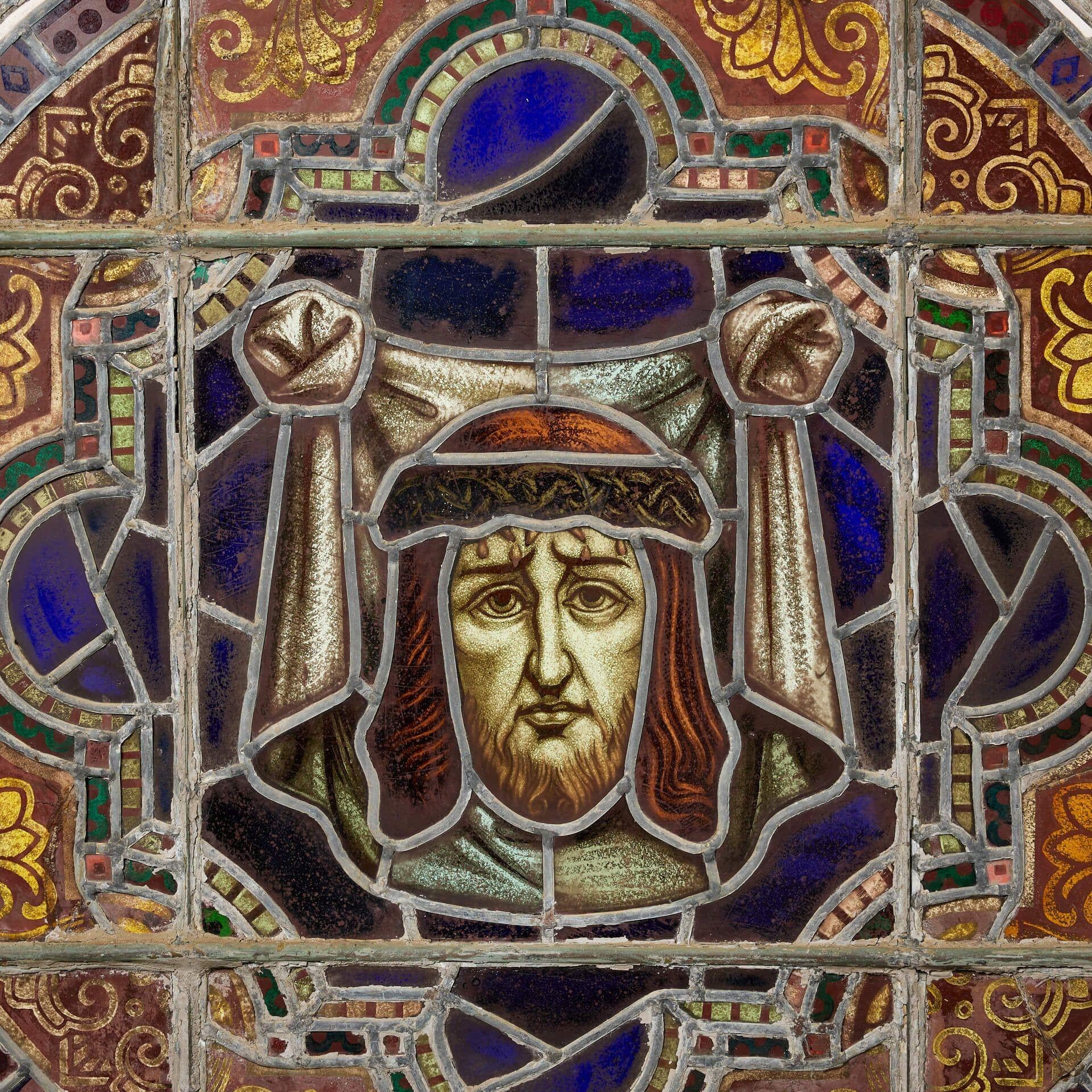Victorian Large Ecclesiastical Roundel Stained Glass Panel For Sale