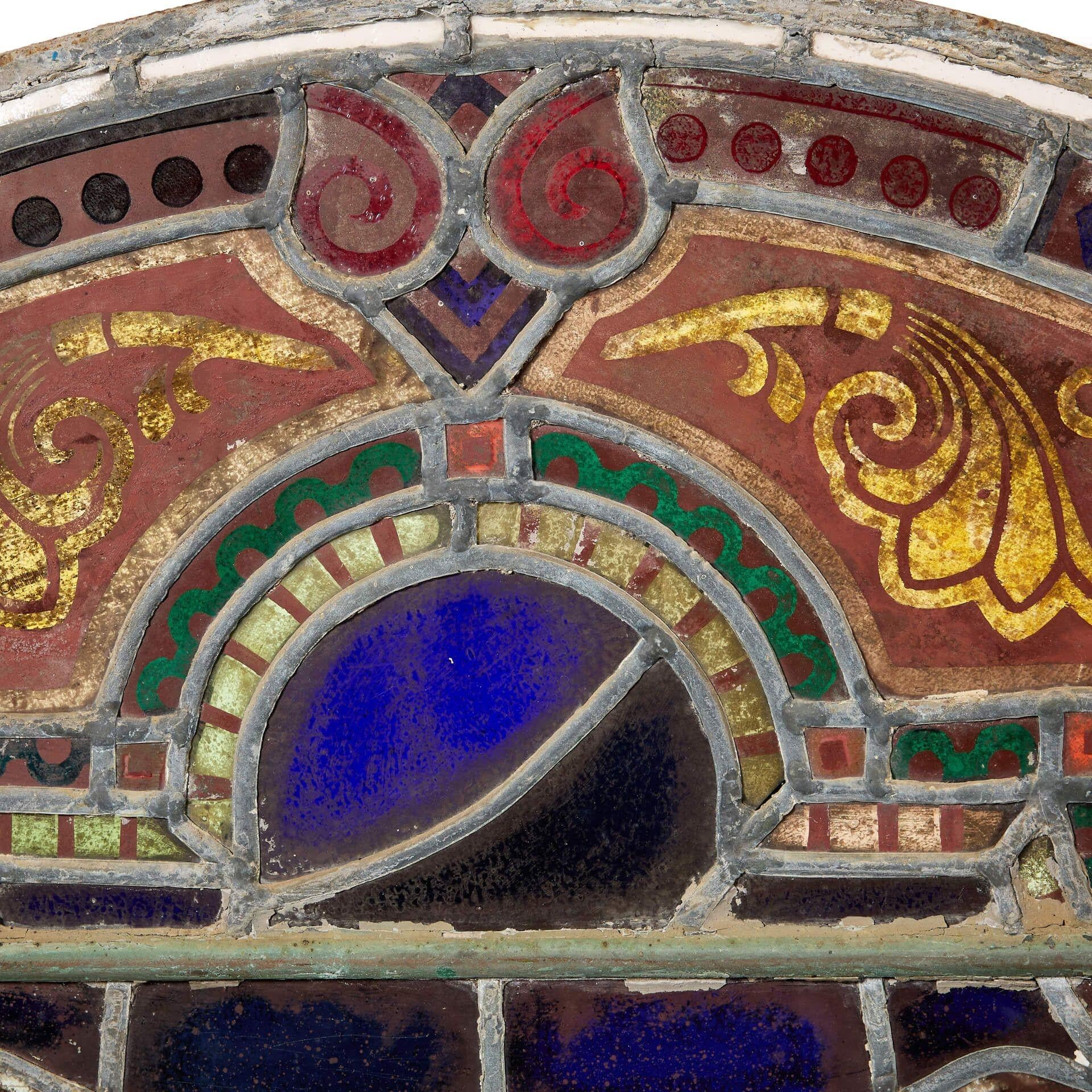 English Large Ecclesiastical Roundel Stained Glass Panel For Sale