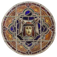 Antique Large Ecclesiastical Roundel Stained Glass Panel