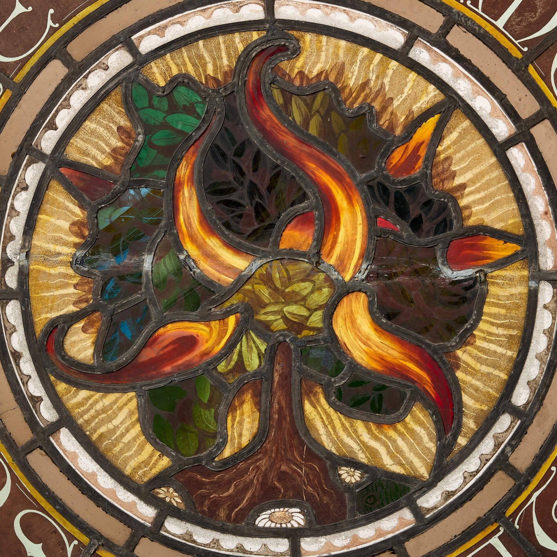 Large Ecclesiastical Scottish Stained Glass Roundel In Fair Condition For Sale In Wormelow, Herefordshire