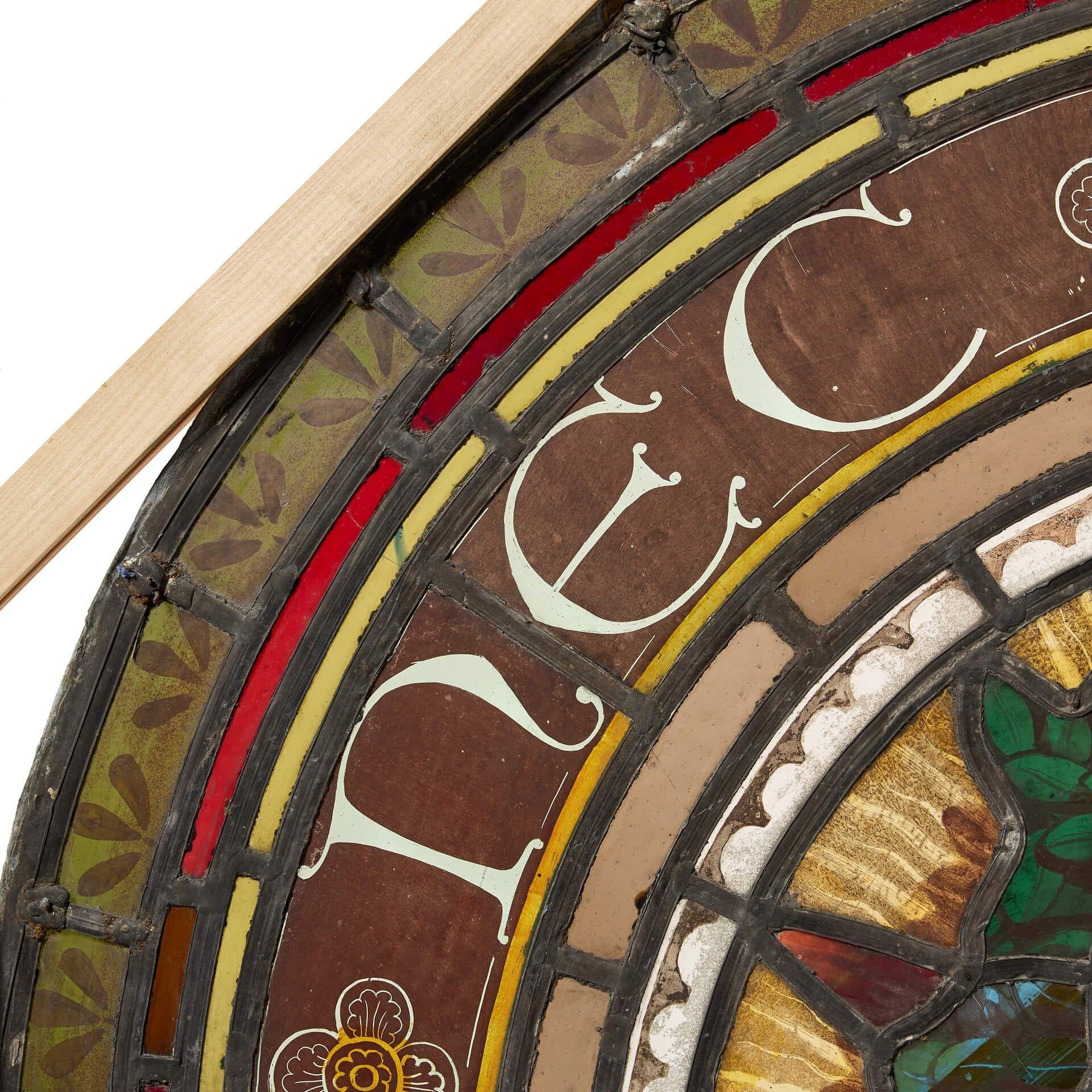 19th Century Large Ecclesiastical Scottish Stained Glass Roundel For Sale