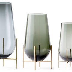 Large Echasse Vase by Theresa Arns, with Brass Legs and Smoked Glass