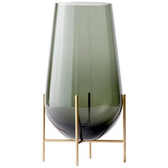 Large Echasse Vase by Theresa Arns, with Brass Legs and Smoked Glass
