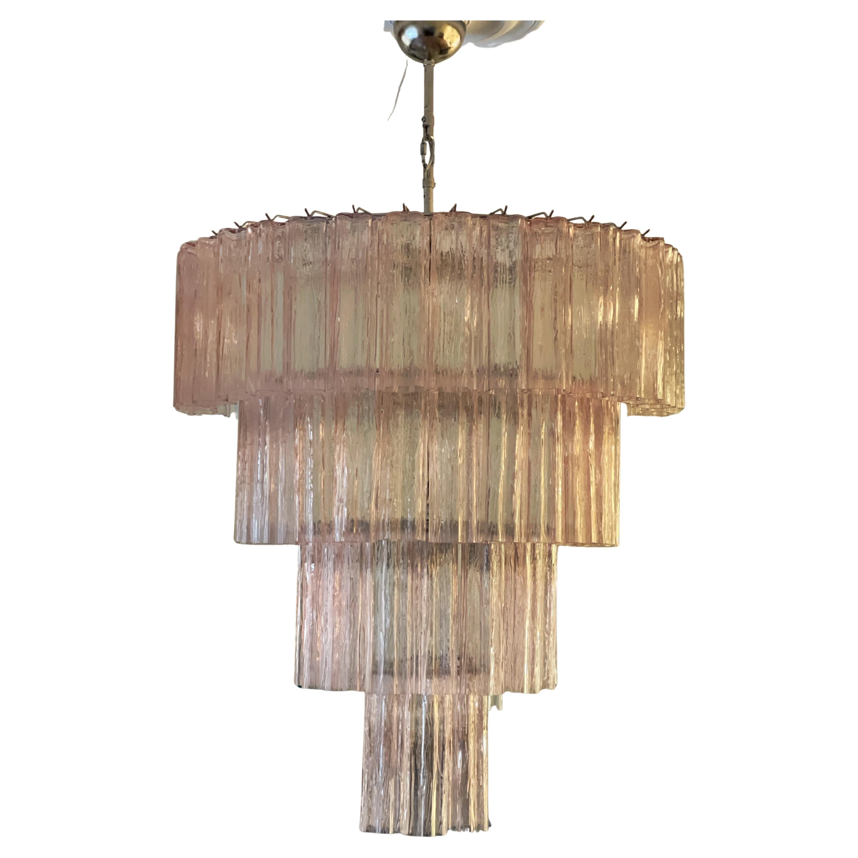 Large Eclectic Pink Statement Murano Chandelier in the of style of Venini. For Sale