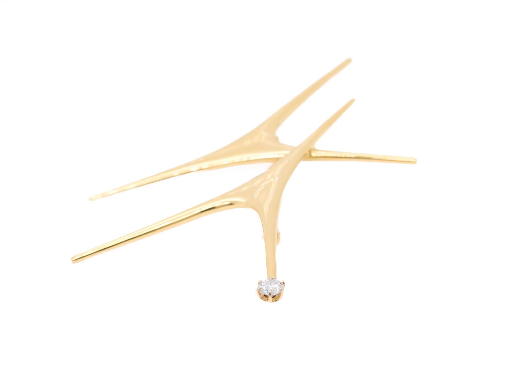 Large Ed Wiener NYC Modernist 14K Gold & Diamond Brooch or Pin For Sale 5