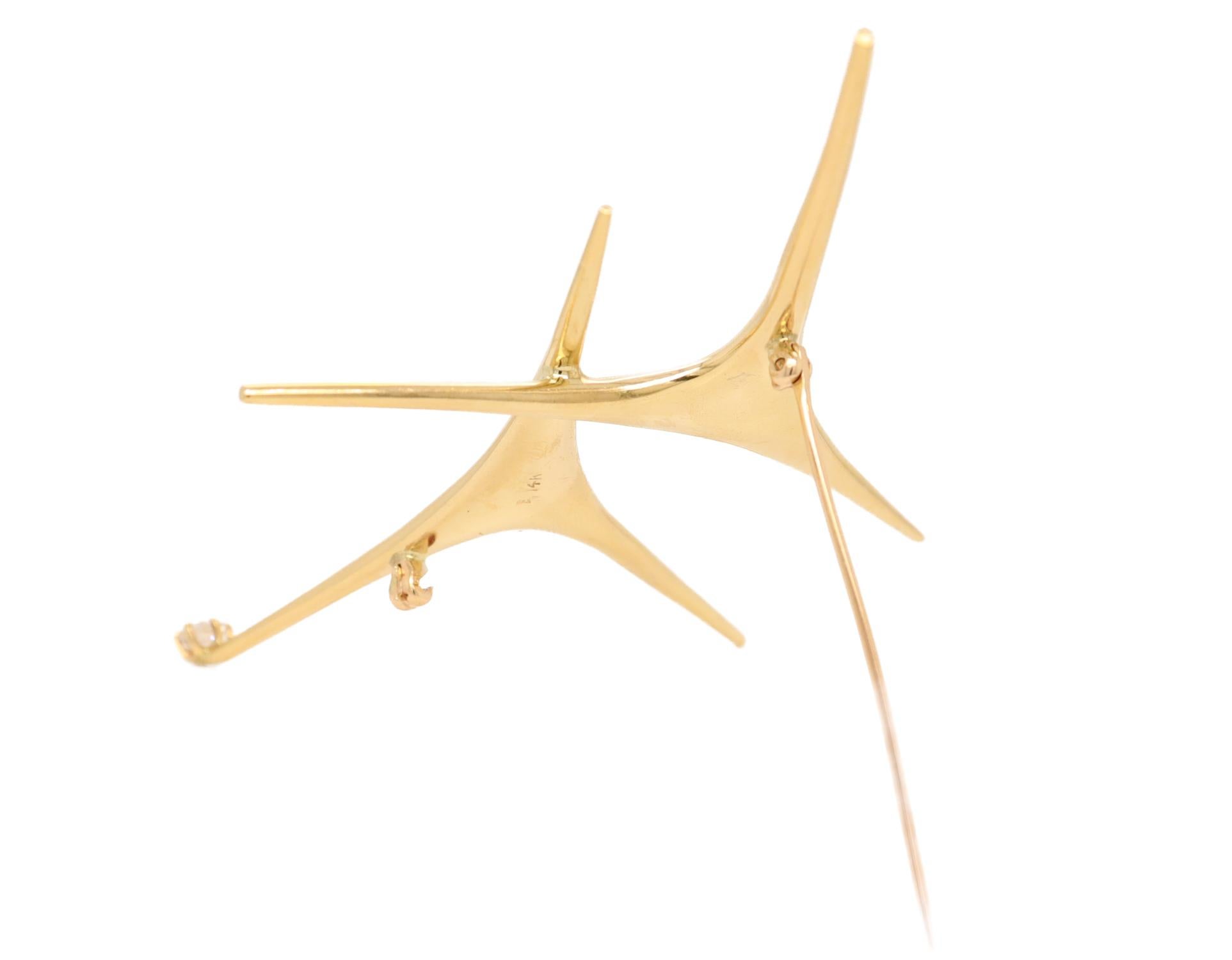 Large Ed Wiener NYC Modernist 14K Gold & Diamond Brooch or Pin For Sale 11