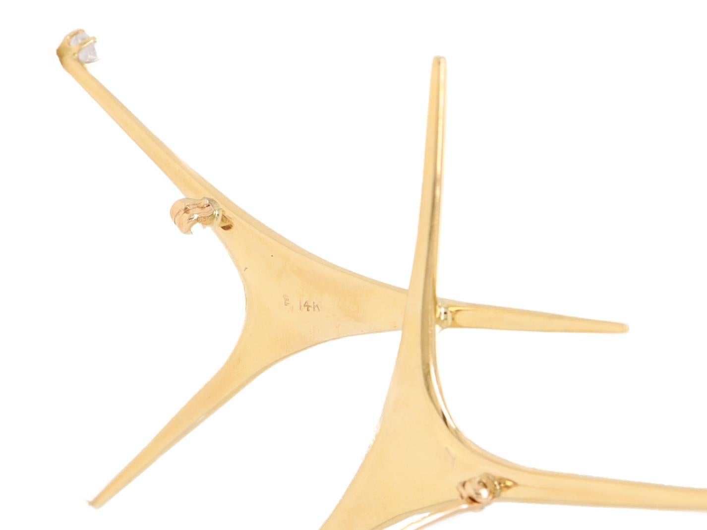 Large Ed Wiener NYC Modernist 14K Gold & Diamond Brooch or Pin For Sale 12
