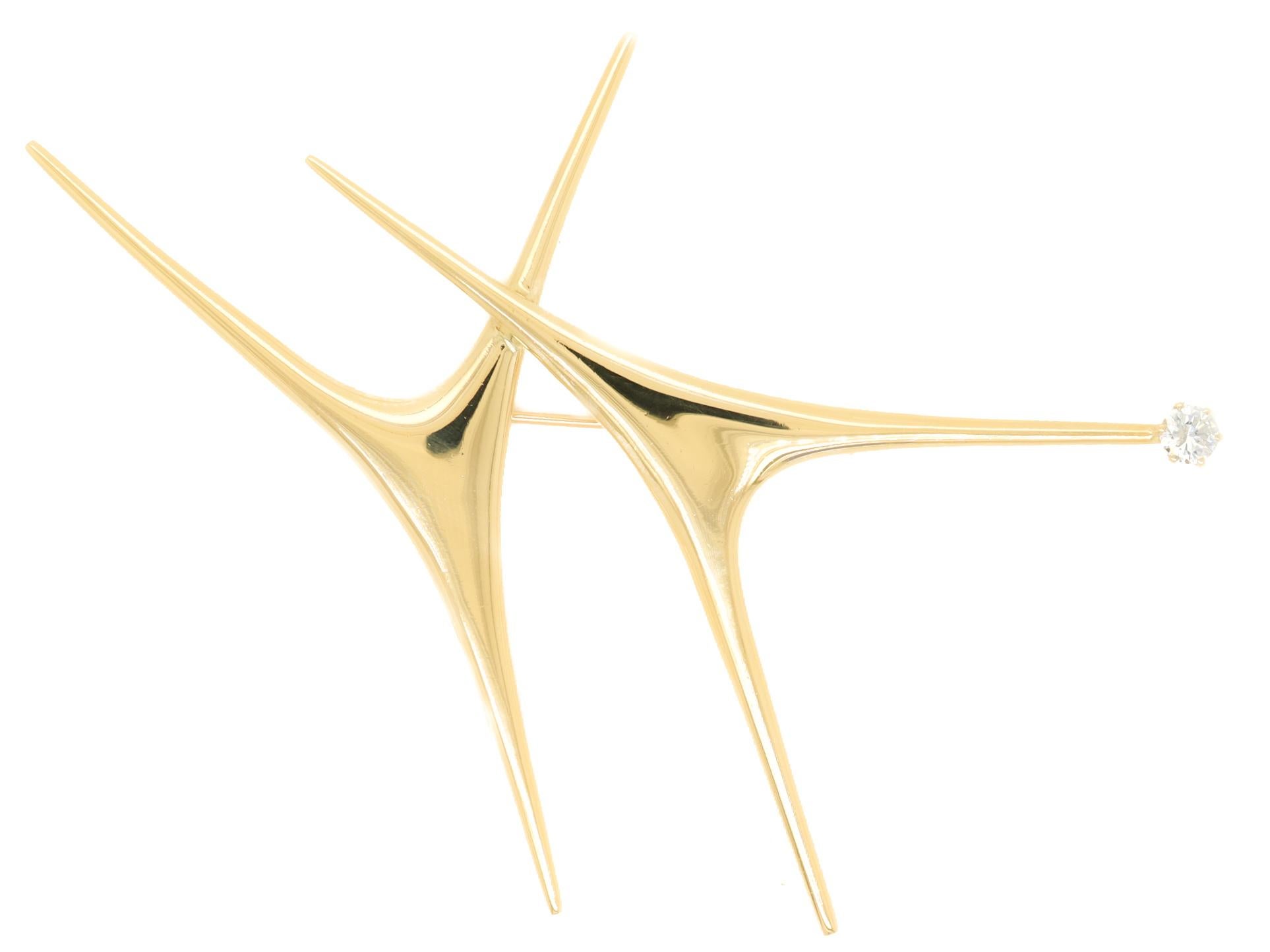 Women's or Men's Large Ed Wiener NYC Modernist 14K Gold & Diamond Brooch or Pin For Sale