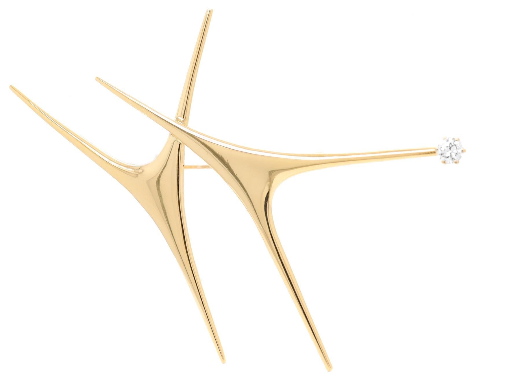 Large Ed Wiener NYC Modernist 14K Gold & Diamond Brooch or Pin For Sale 2