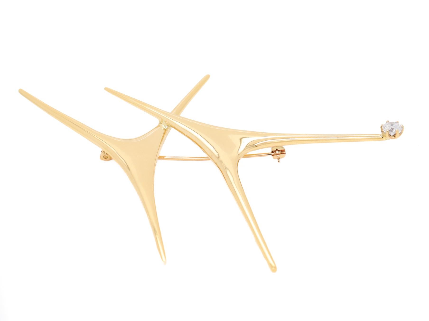 Large Ed Wiener NYC Modernist 14K Gold & Diamond Brooch or Pin For Sale 4