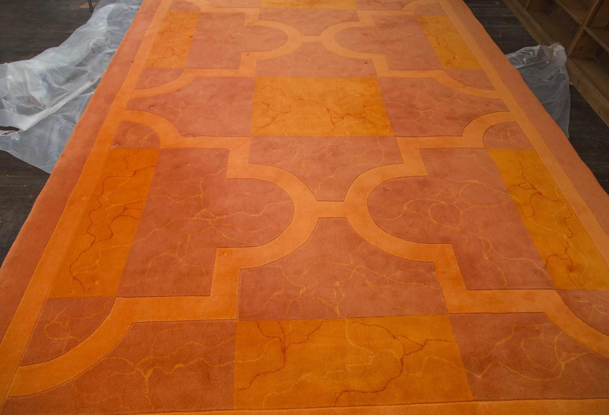 1970s Edward Fields carpet in shades of orange. 100 % wool.
Marked Edward Fields. Measures: 10' x 14