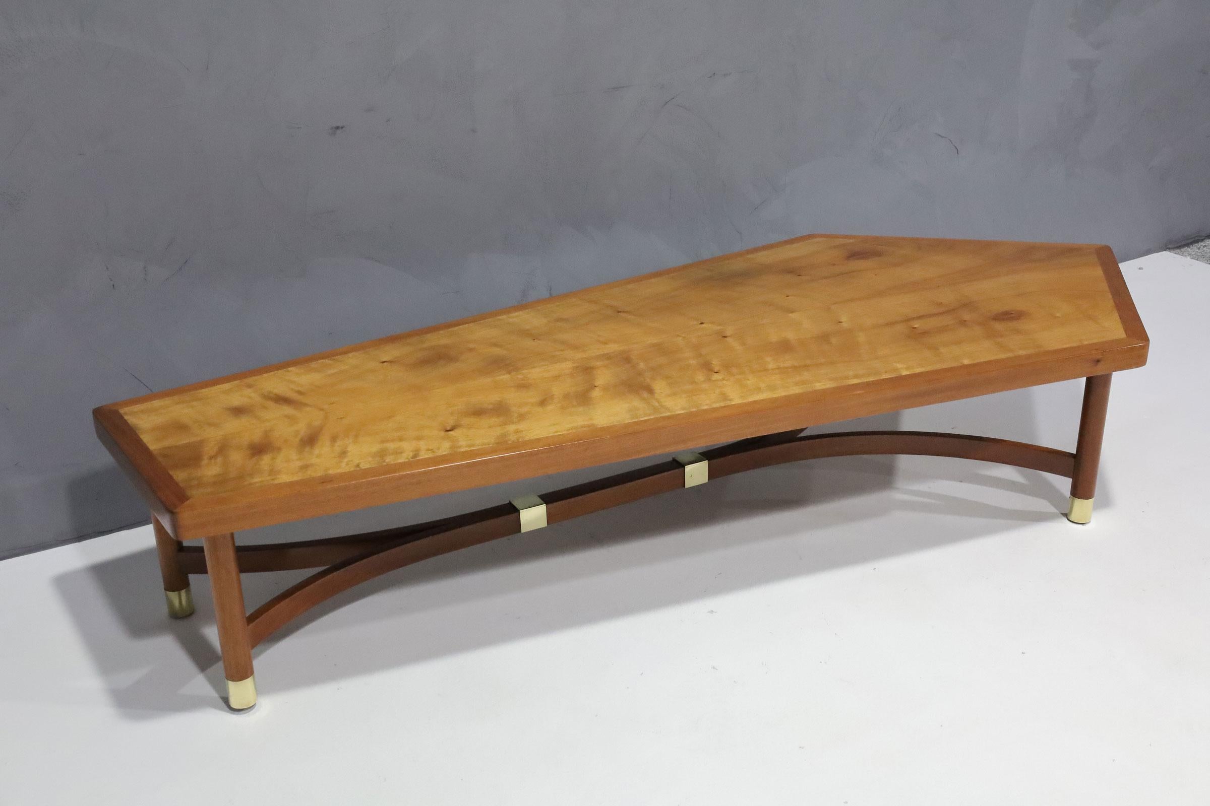 Large Harvey Probber Attributed Cocktail Table with Brass Accents For Sale 3