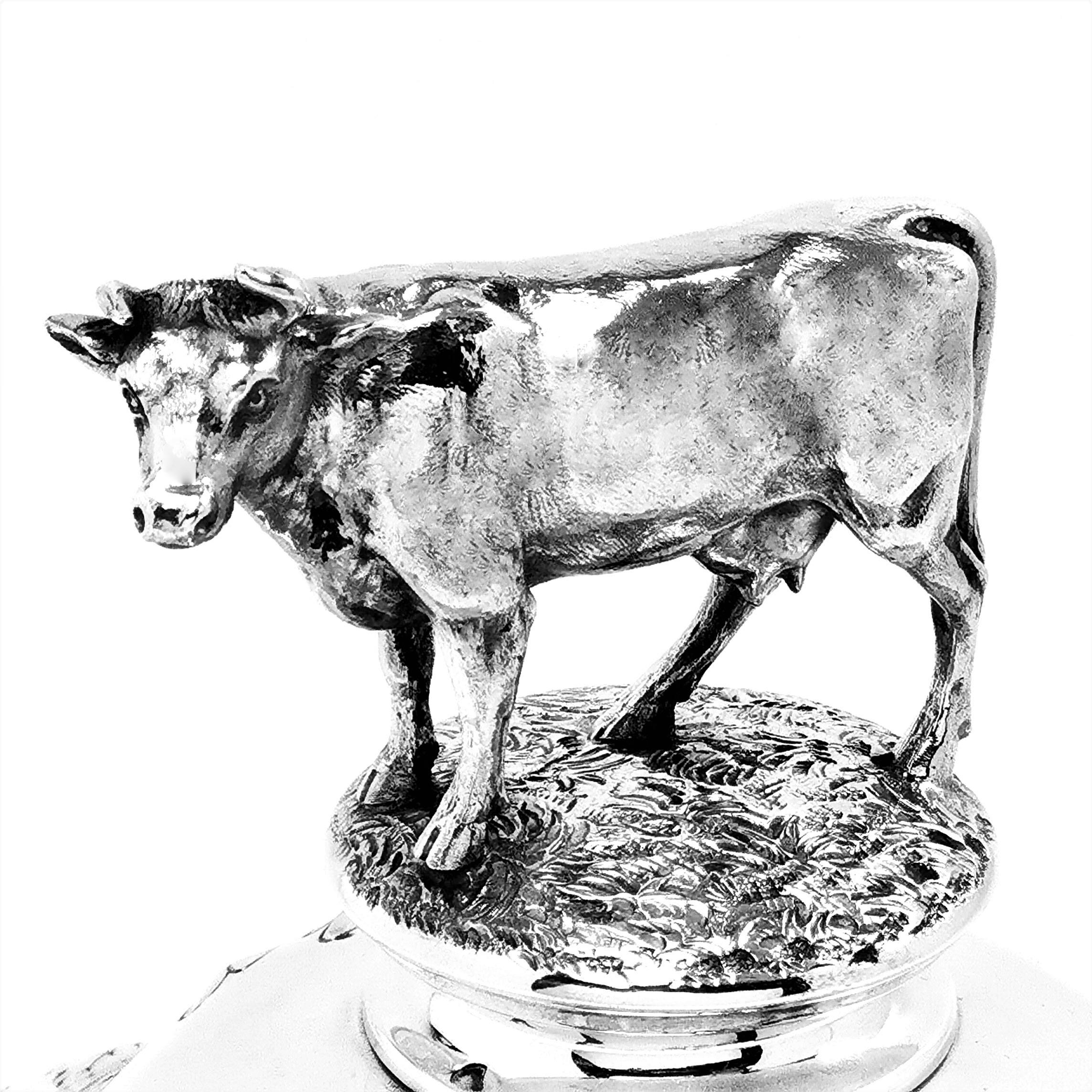 Large Edwardian Antique Silver Trophy Lidded Cup & Cover 1903 Cow 2