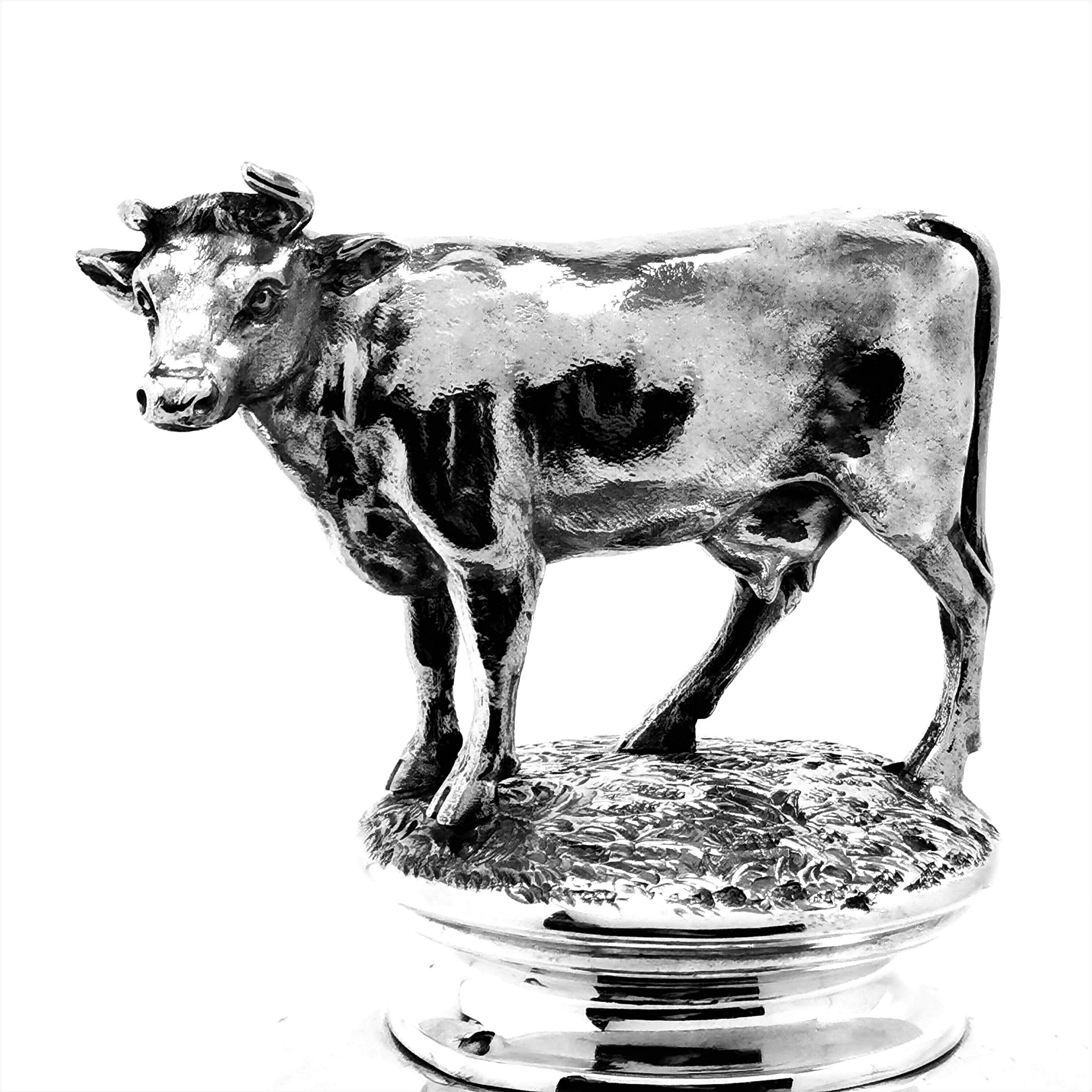 Large Edwardian Antique Silver Trophy Lidded Cup & Cover 1903 Cow 3
