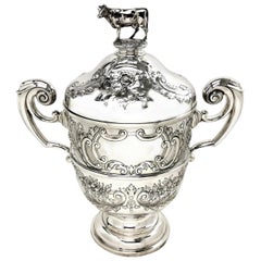Grand Trophée Edouardien en argent ancien Coupe à couvercle & Couvercle 1903 Vache