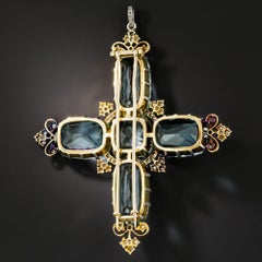 Large Edwardian Aquamarine and Diamond Cross Pendant / Brooch