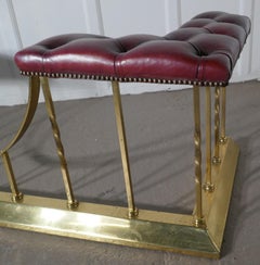 Large Edwardian Brass and Leather Club Fender