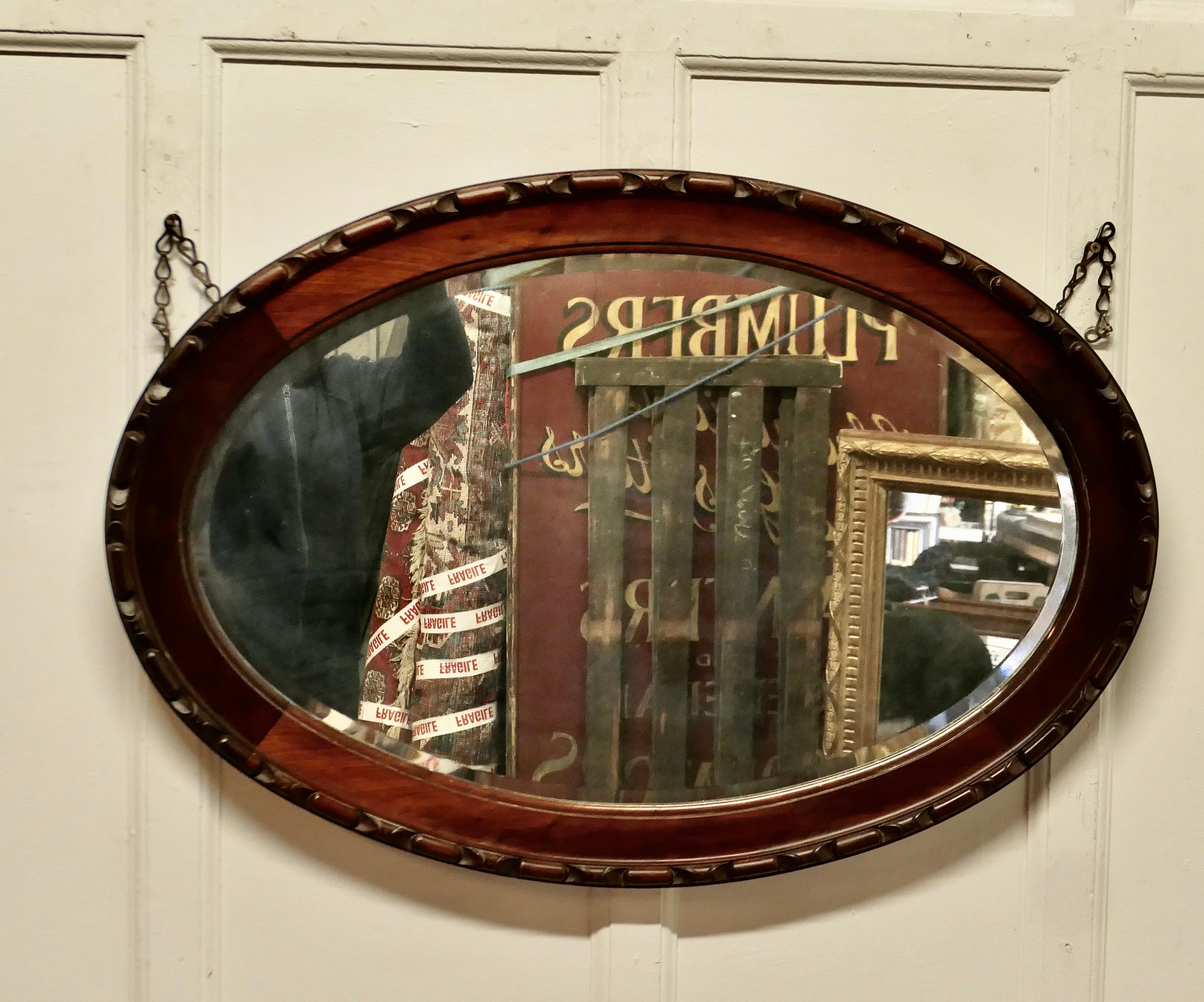 Large Edwardian Carved Walnut Oval Mirror    In Good Condition For Sale In Chillerton, Isle of Wight