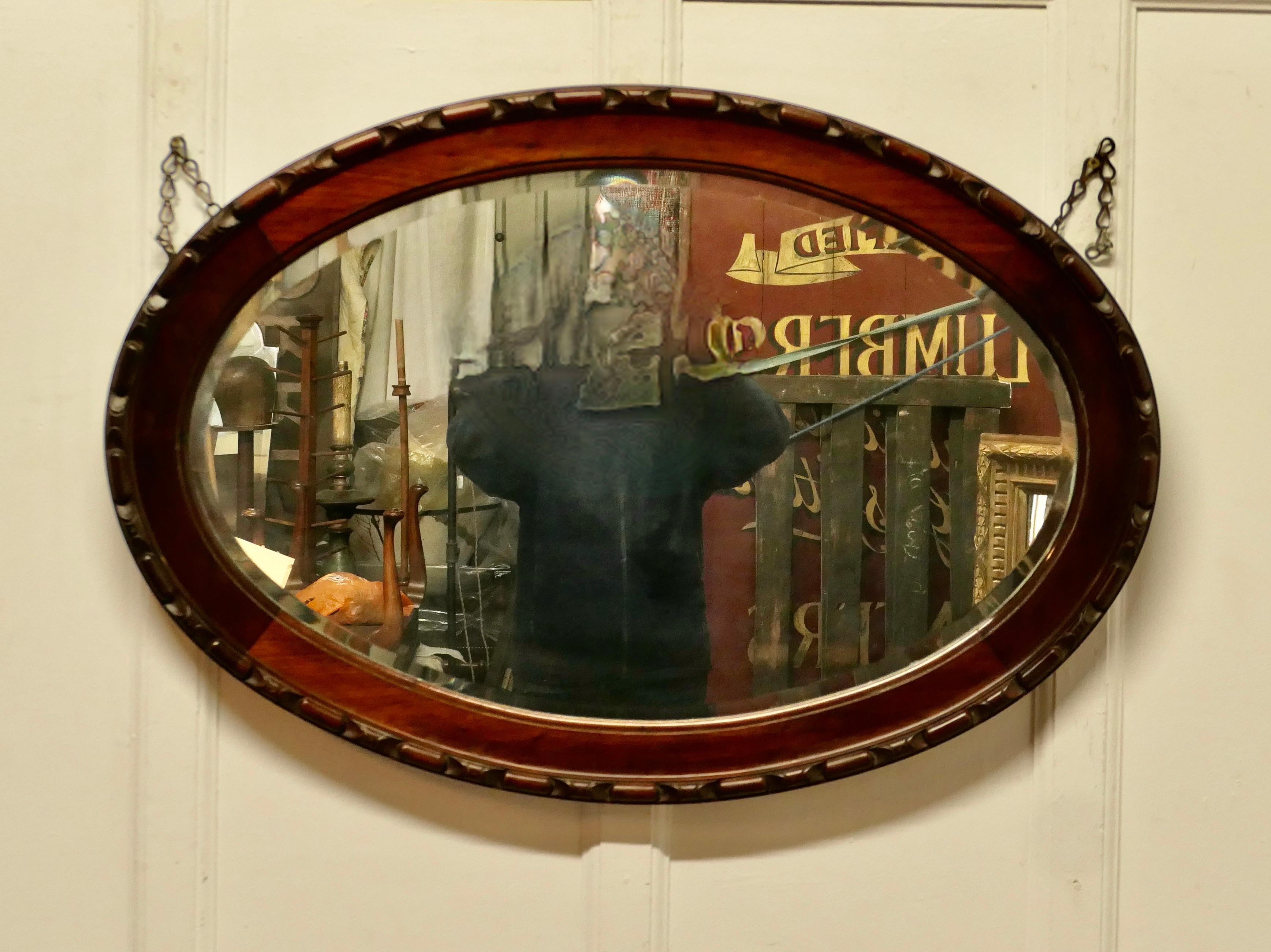 Large Edwardian Carved Walnut Oval Mirror    For Sale 2