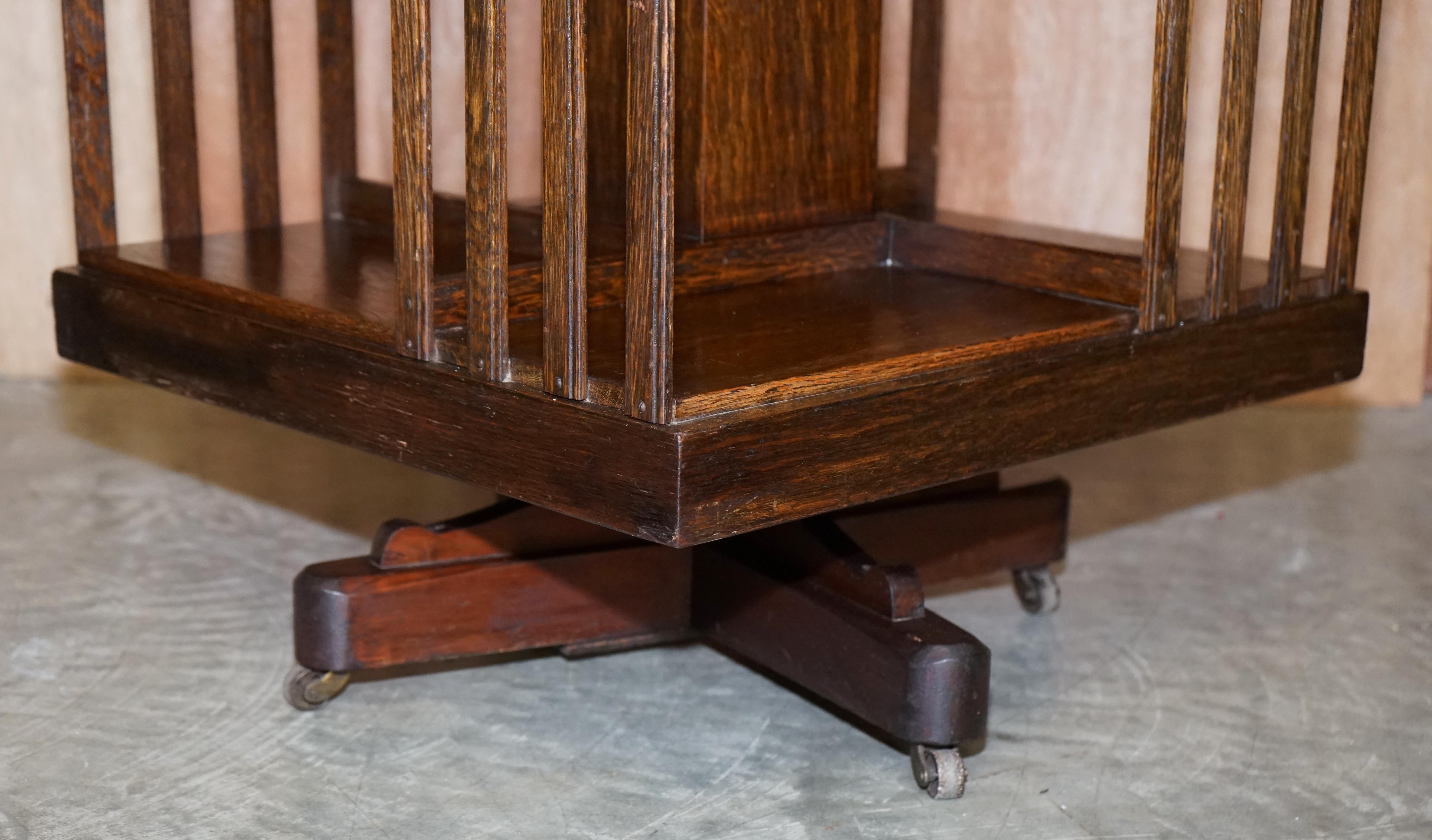 Large Edwardian Circa 1900 English Oak Revolving Rotating Library Study Bookcase 4