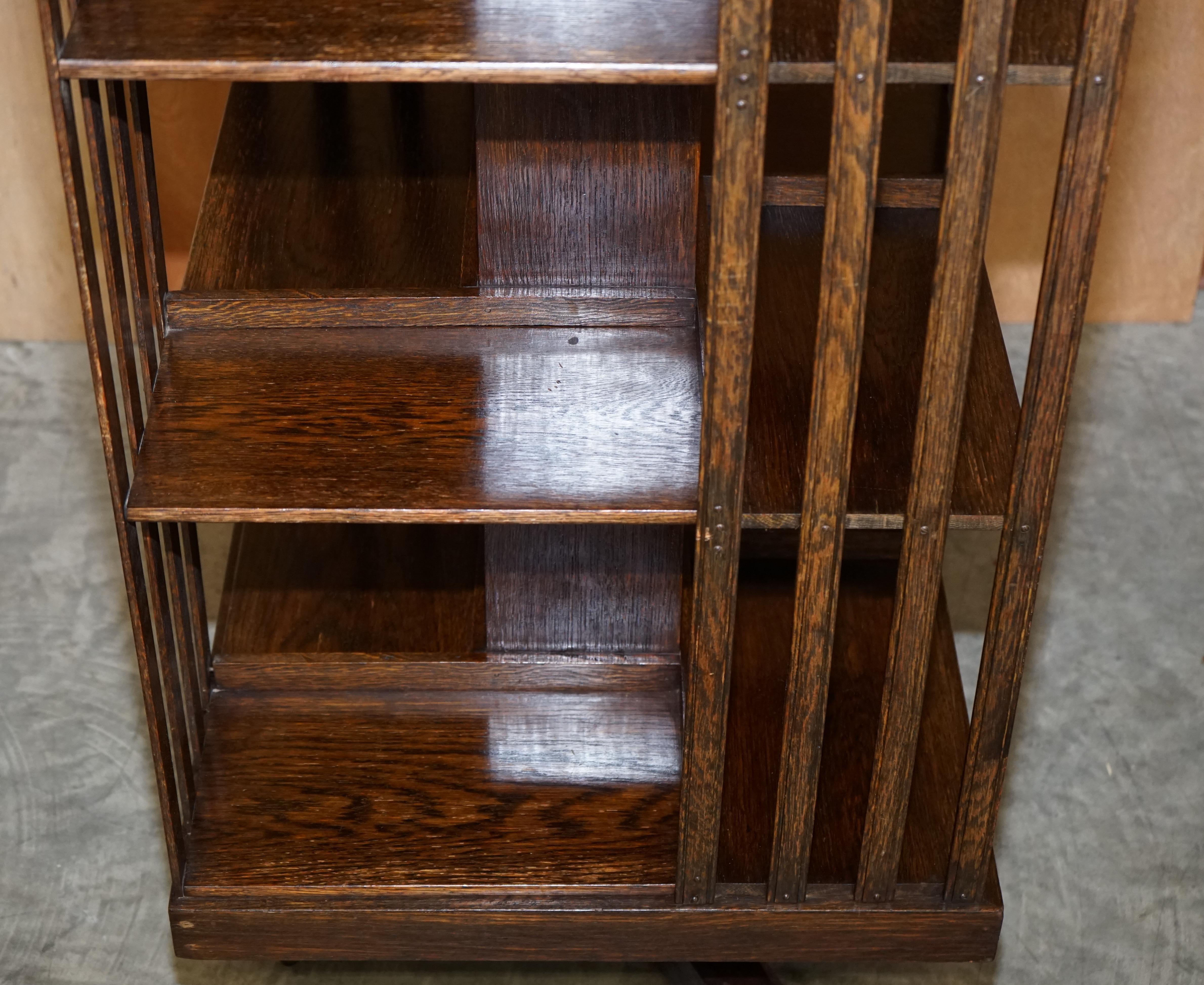 Hand-Crafted Large Edwardian Circa 1900 English Oak Revolving Rotating Library Study Bookcase