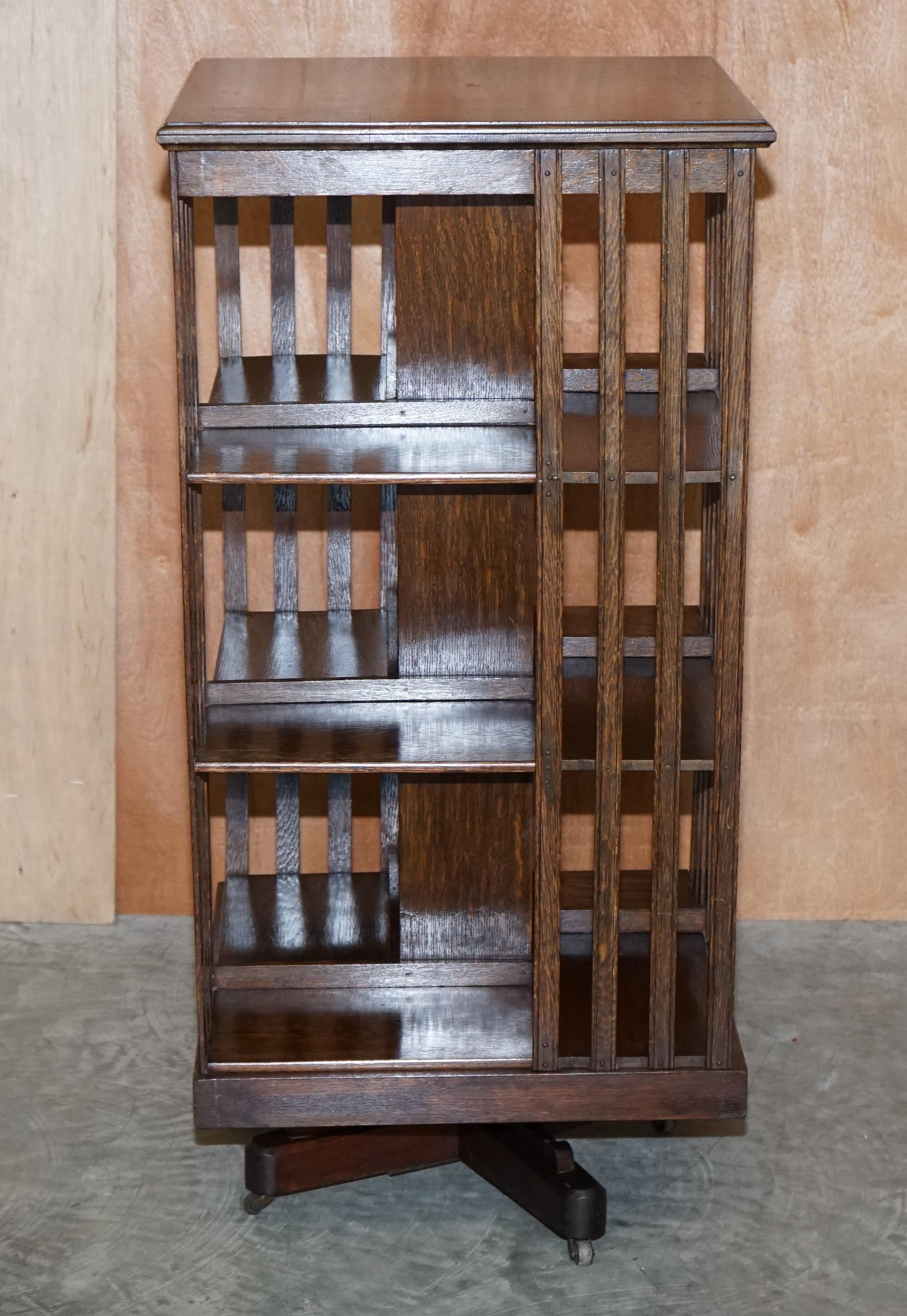 Large Edwardian Circa 1900 English Oak Revolving Rotating Library Study Bookcase 2