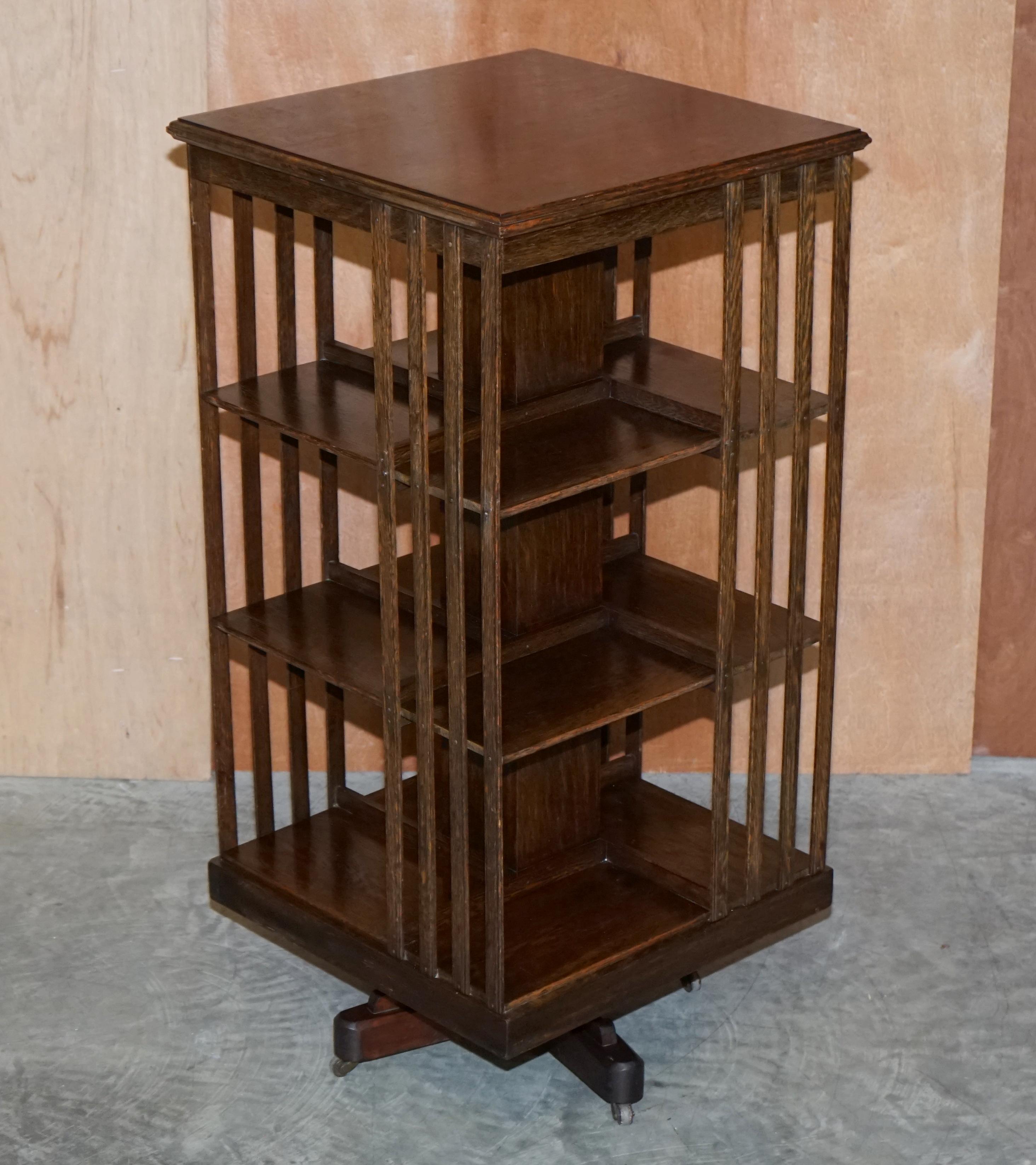 Large Edwardian Circa 1900 English Oak Revolving Rotating Library Study Bookcase 2