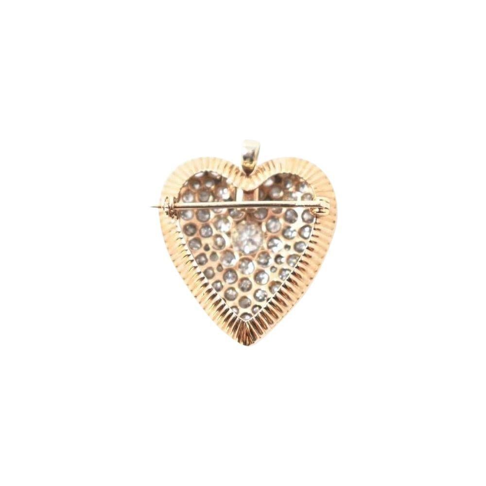 Women's or Men's Large Edwardian Diamond Heart Brooch Pendant