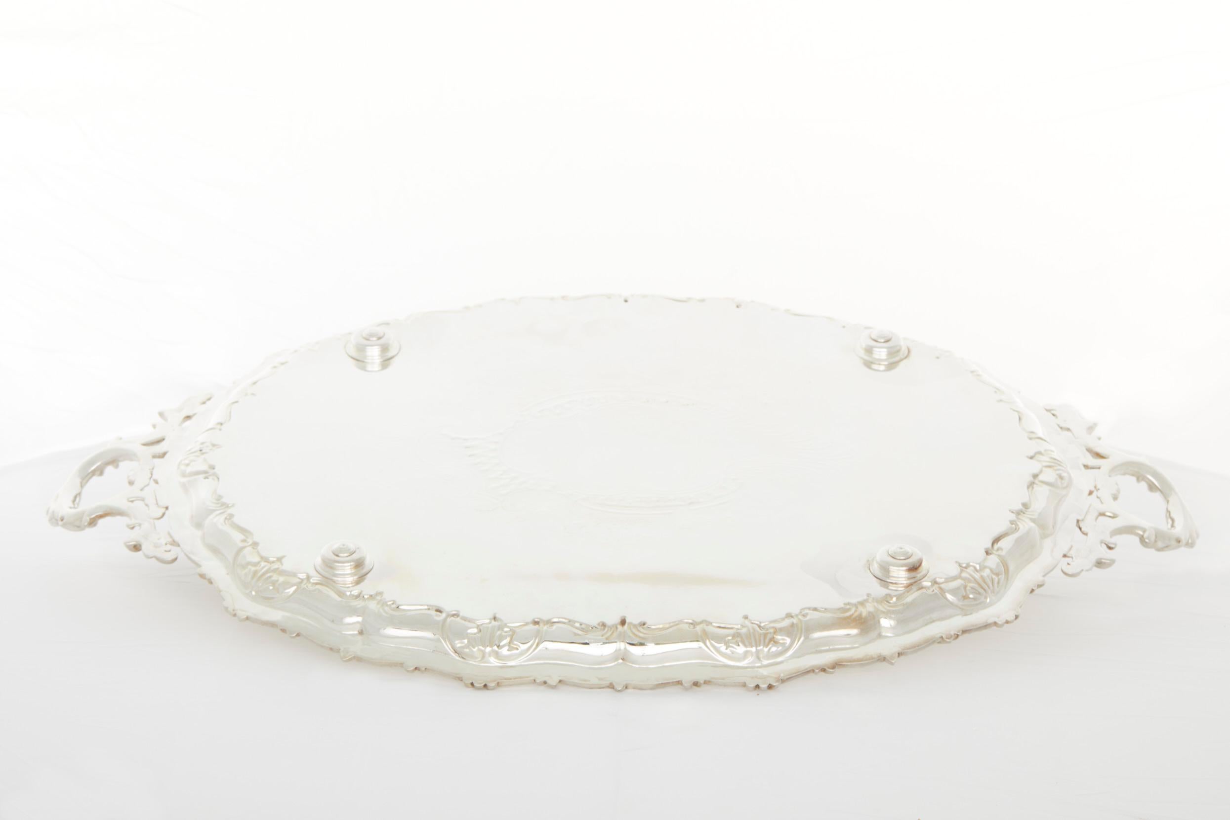 Hand-Crafted Large Edwardian English Silver Barware / Tableware Tray For Sale