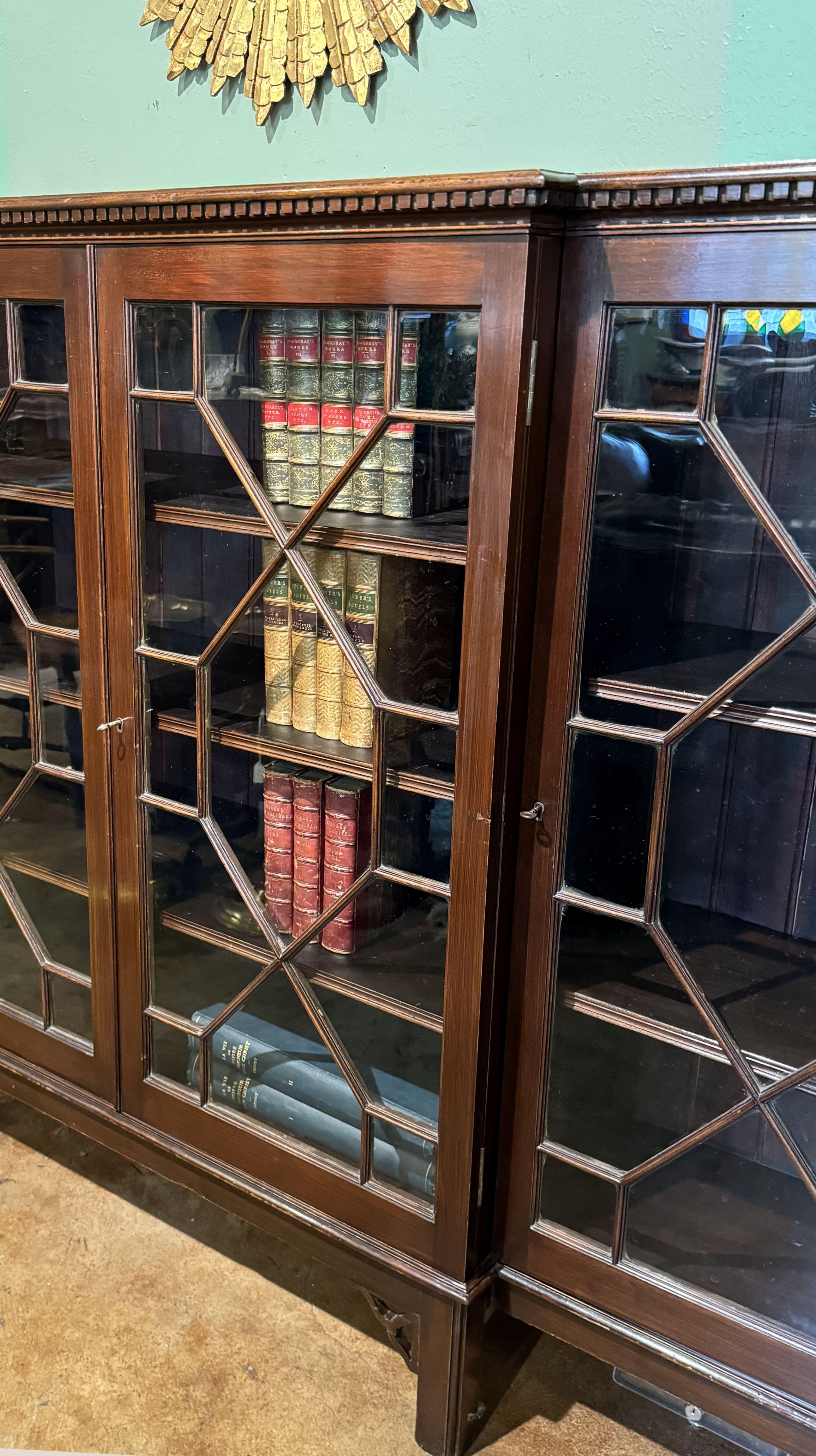 Large Edwardian Era Breakfront Bookcase of Mahogany with Astragal Glazed Doors 9