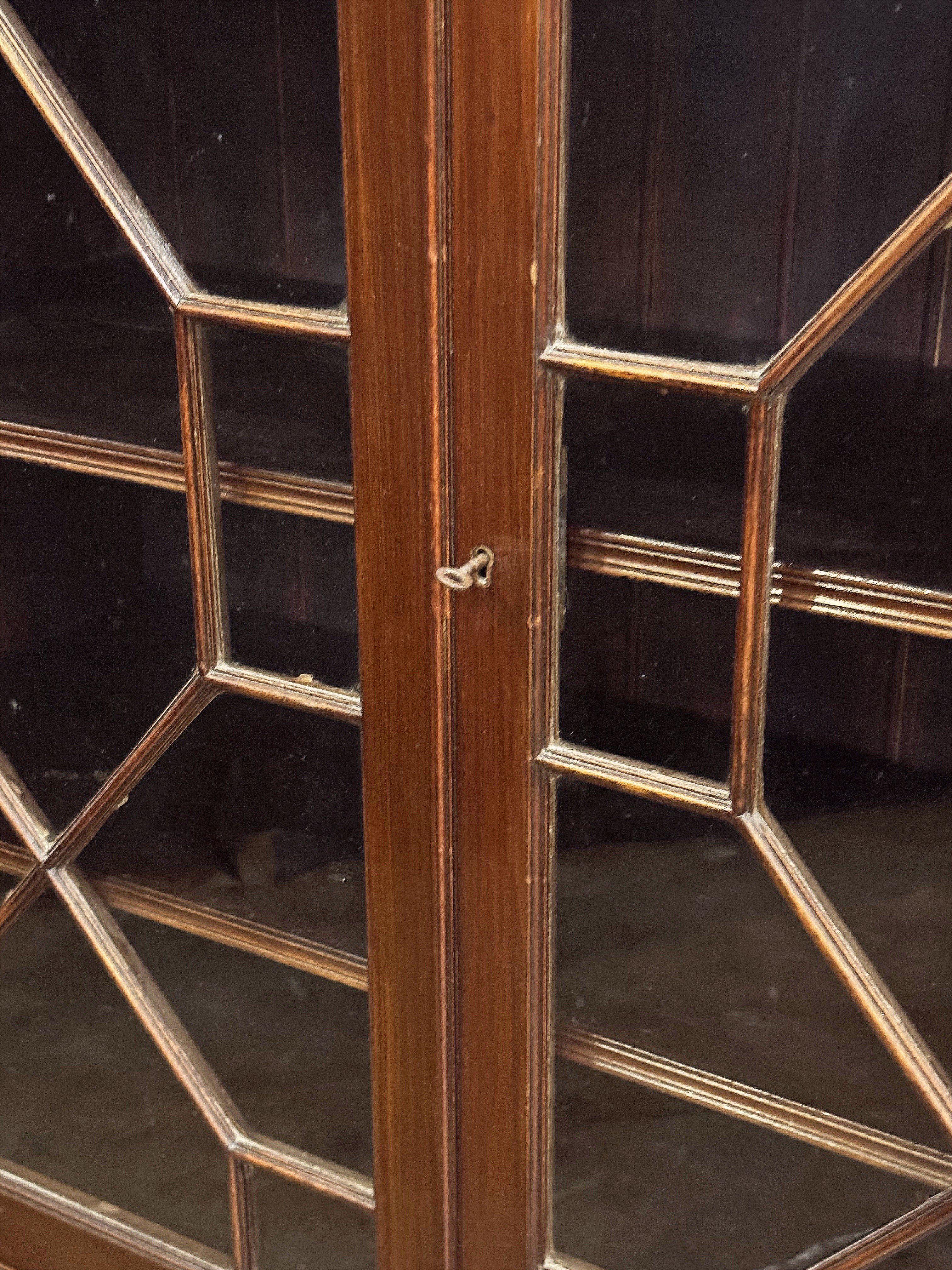 Metal Large Edwardian Era Breakfront Bookcase of Mahogany with Astragal Glazed Doors