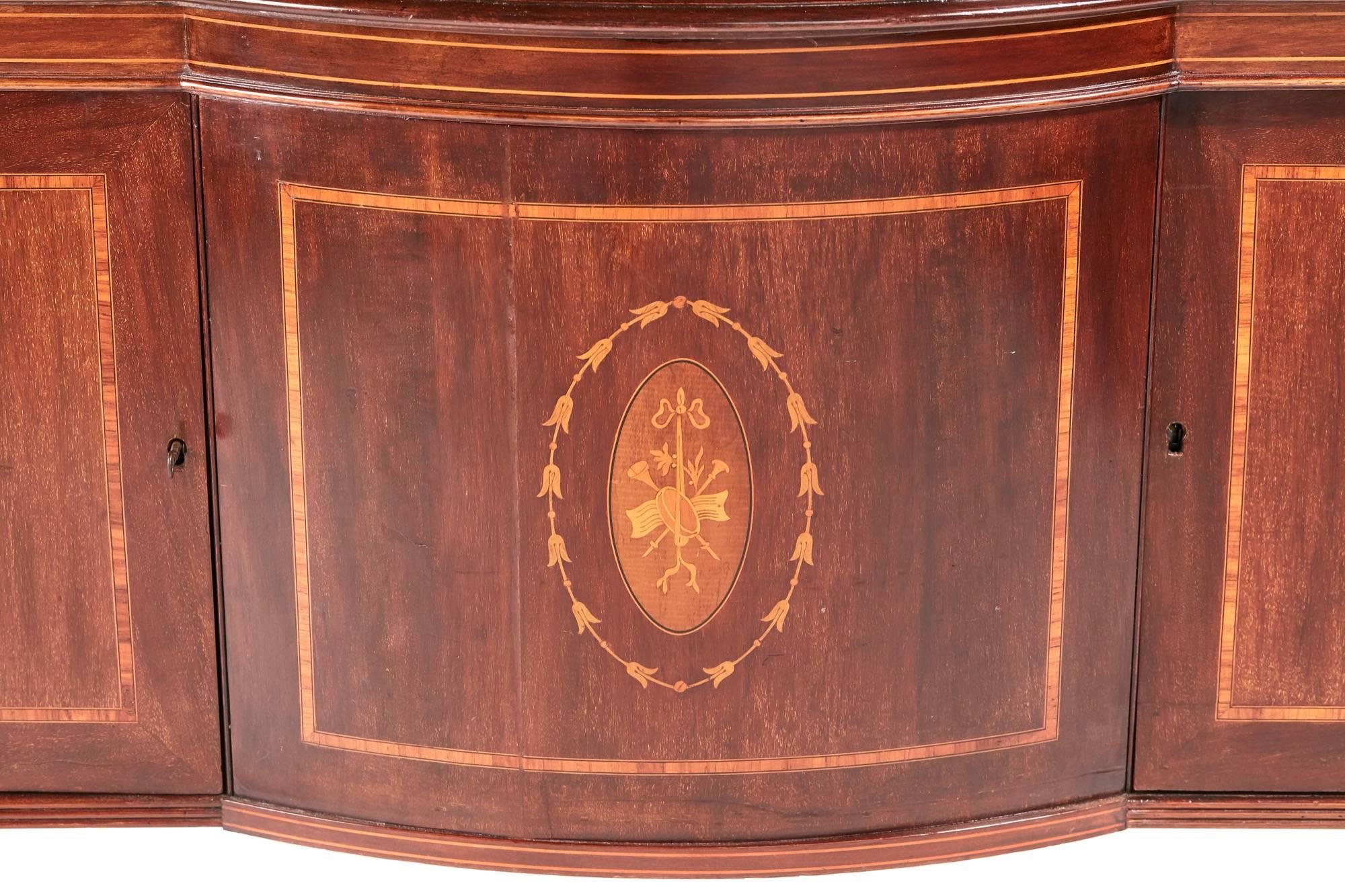 Large Edwardian Inlaid Mahogany Bow Front Display Cabinet For Sale 3