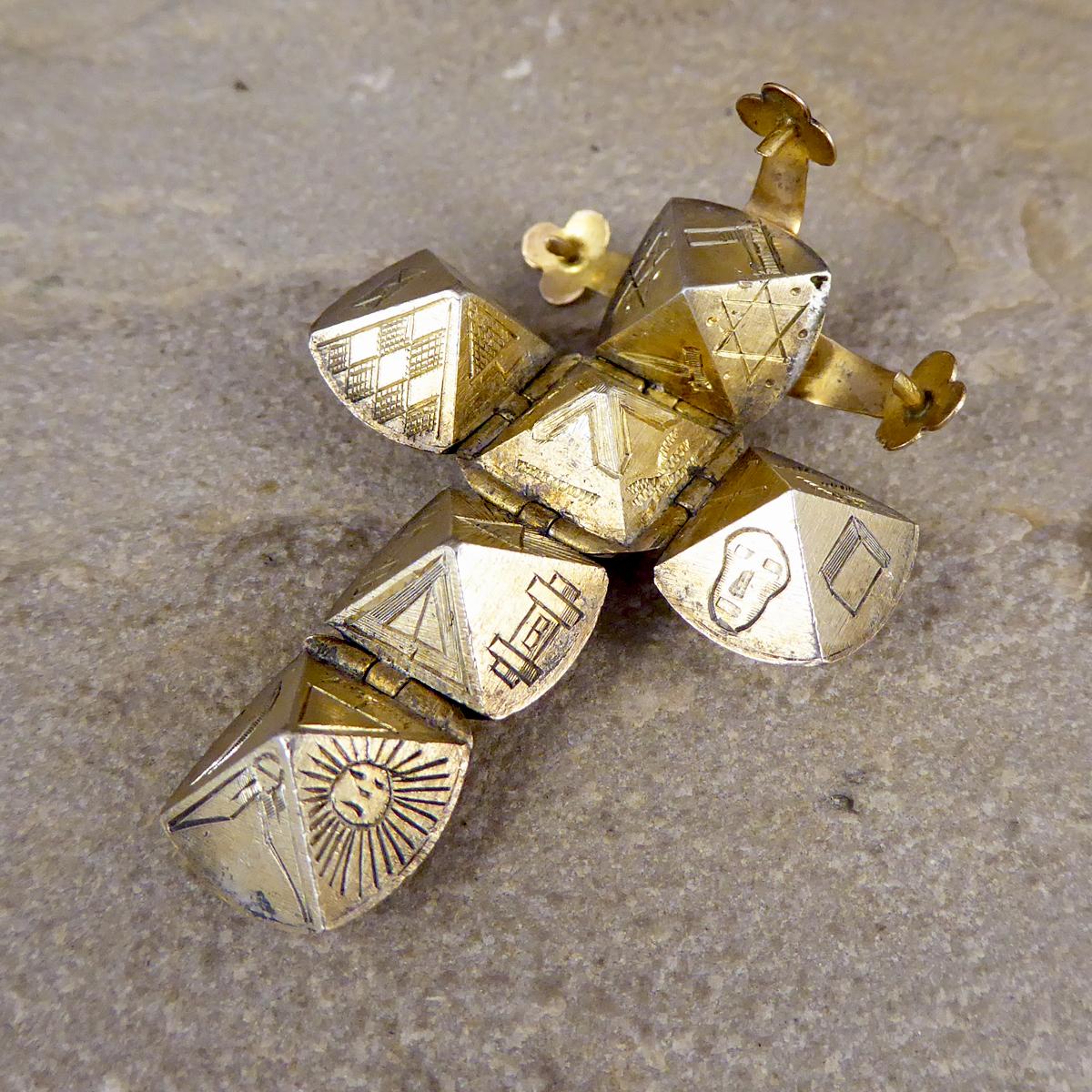 Women's or Men's Large Edwardian Masonic Folding Orb Gold Pendant
