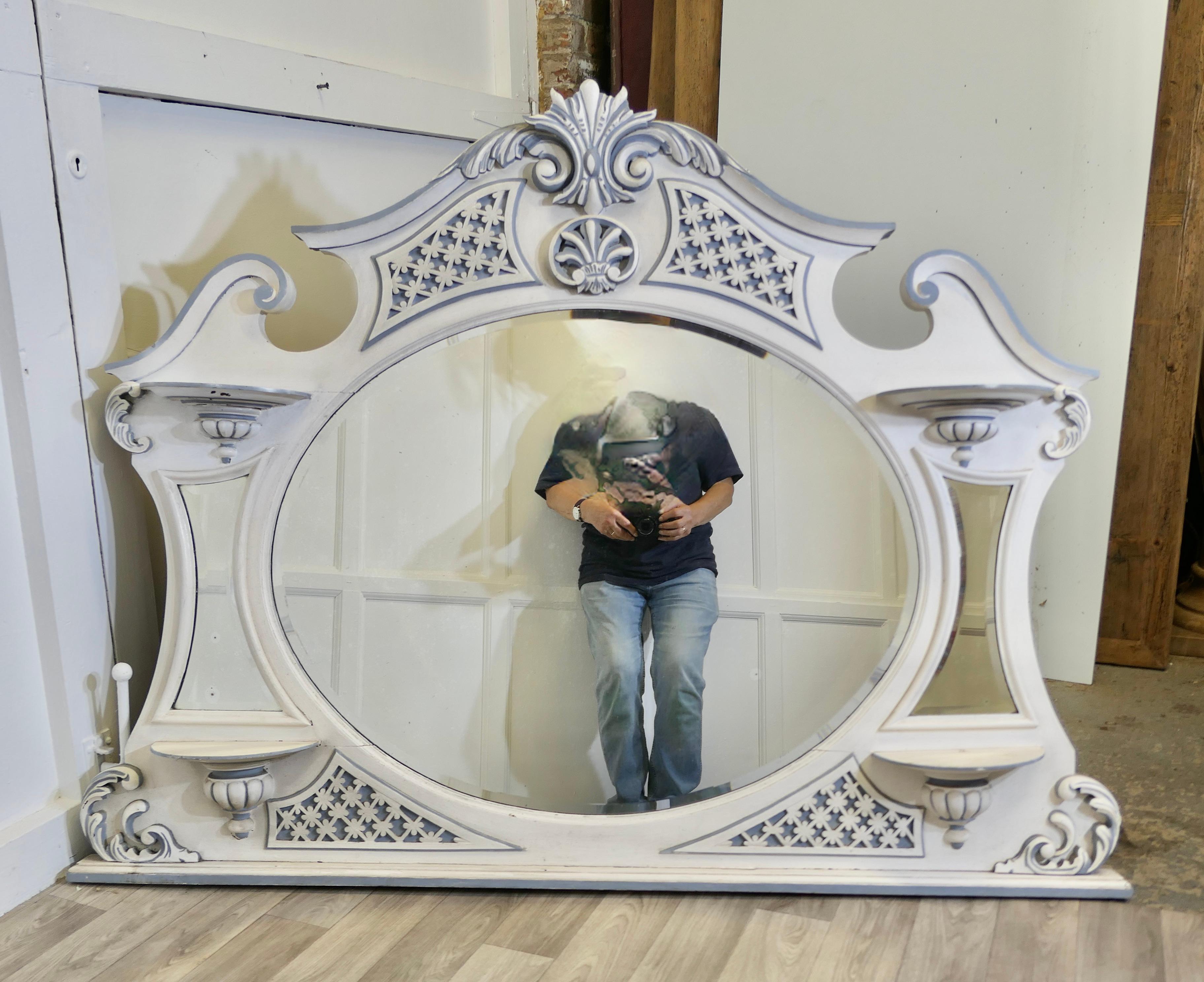 Early 20th Century Large Edwardian Painted Overmantel   This is an attractive piece