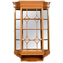 Large Edwardian Painted Satinwood Wall Hanging Display Cabinet